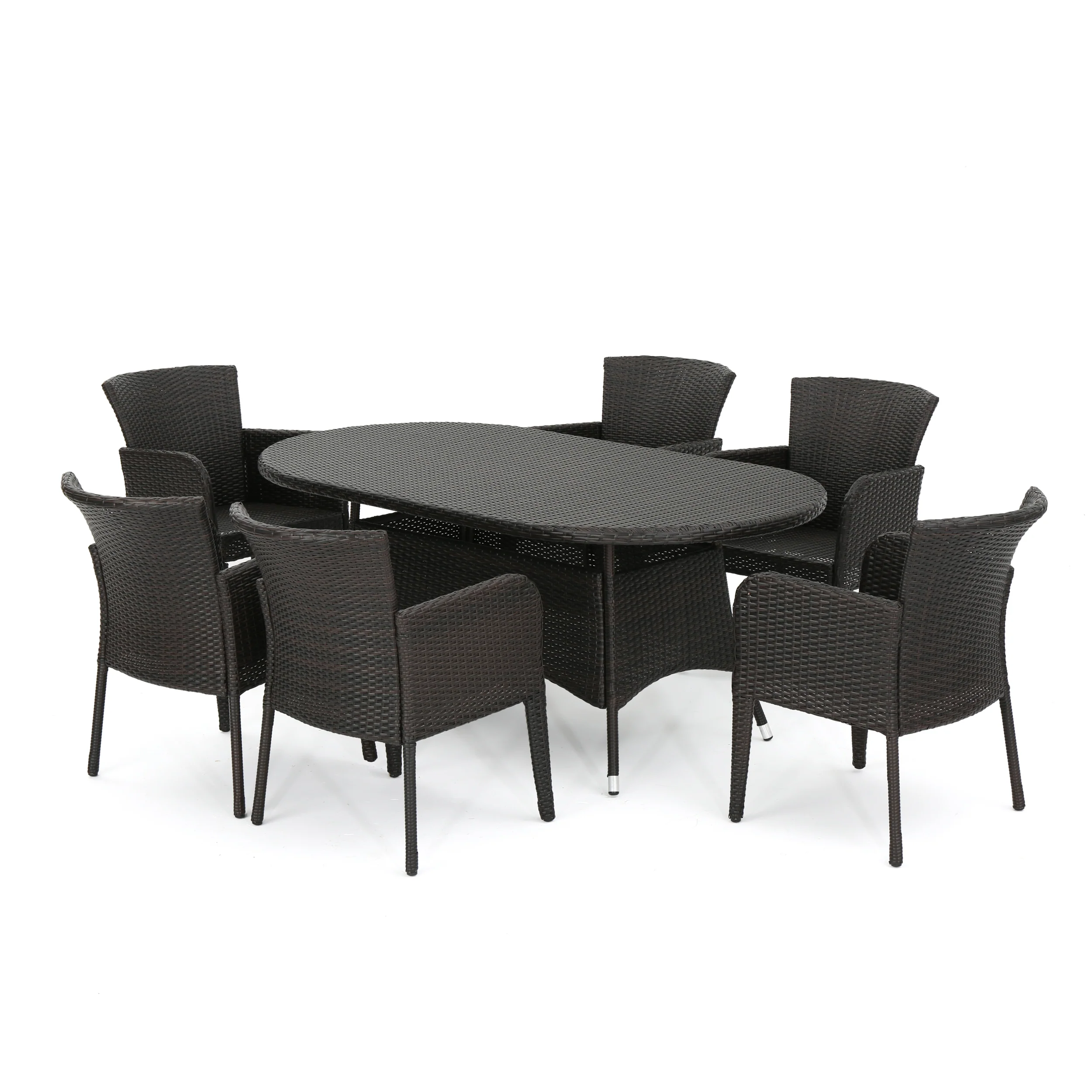 Costa Multi-brown PE Wicker 7 Piece Outdoor Dining Set - furnishings