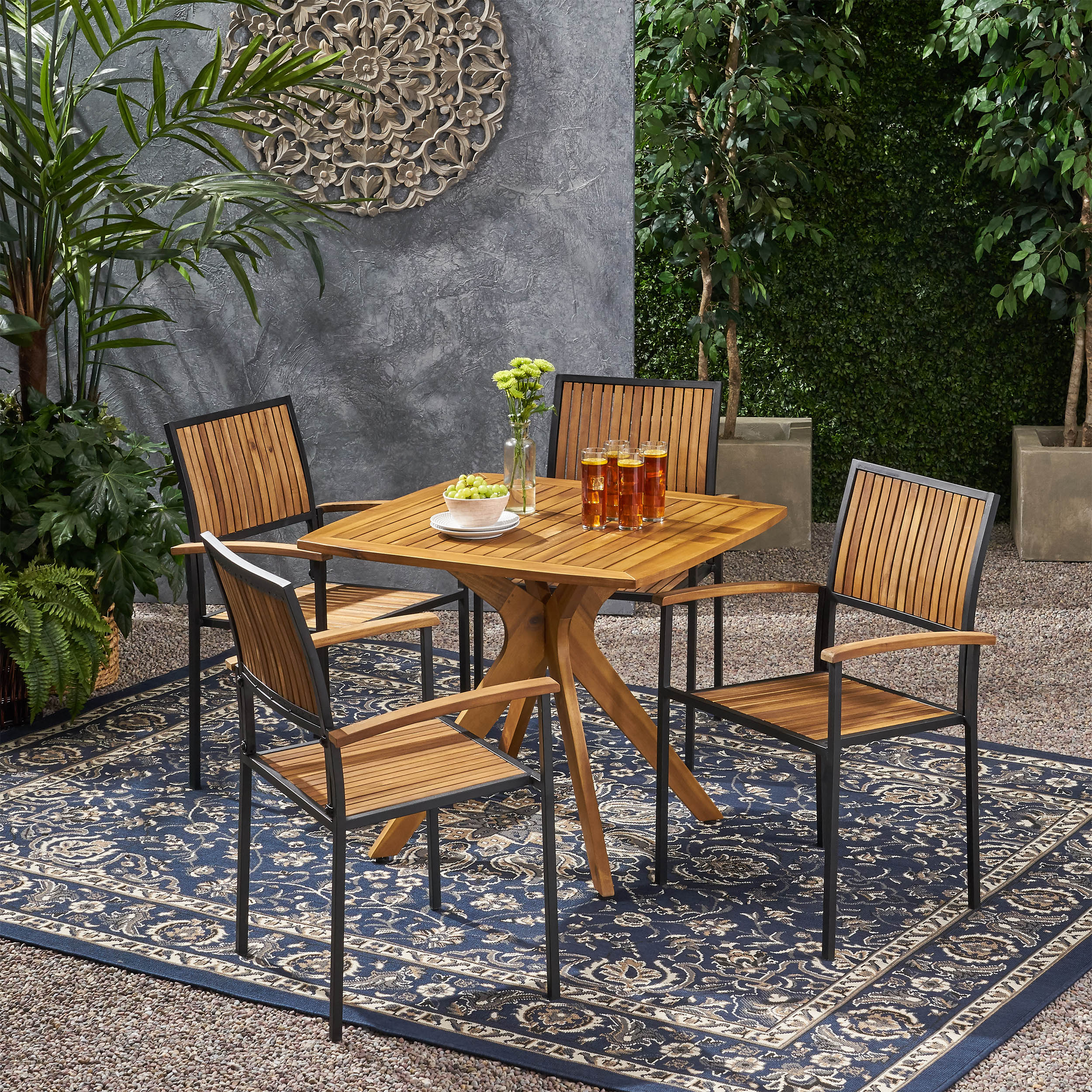 Emma Outdoor 4 Seater Acacia Wood Square Dining Set - furnishings