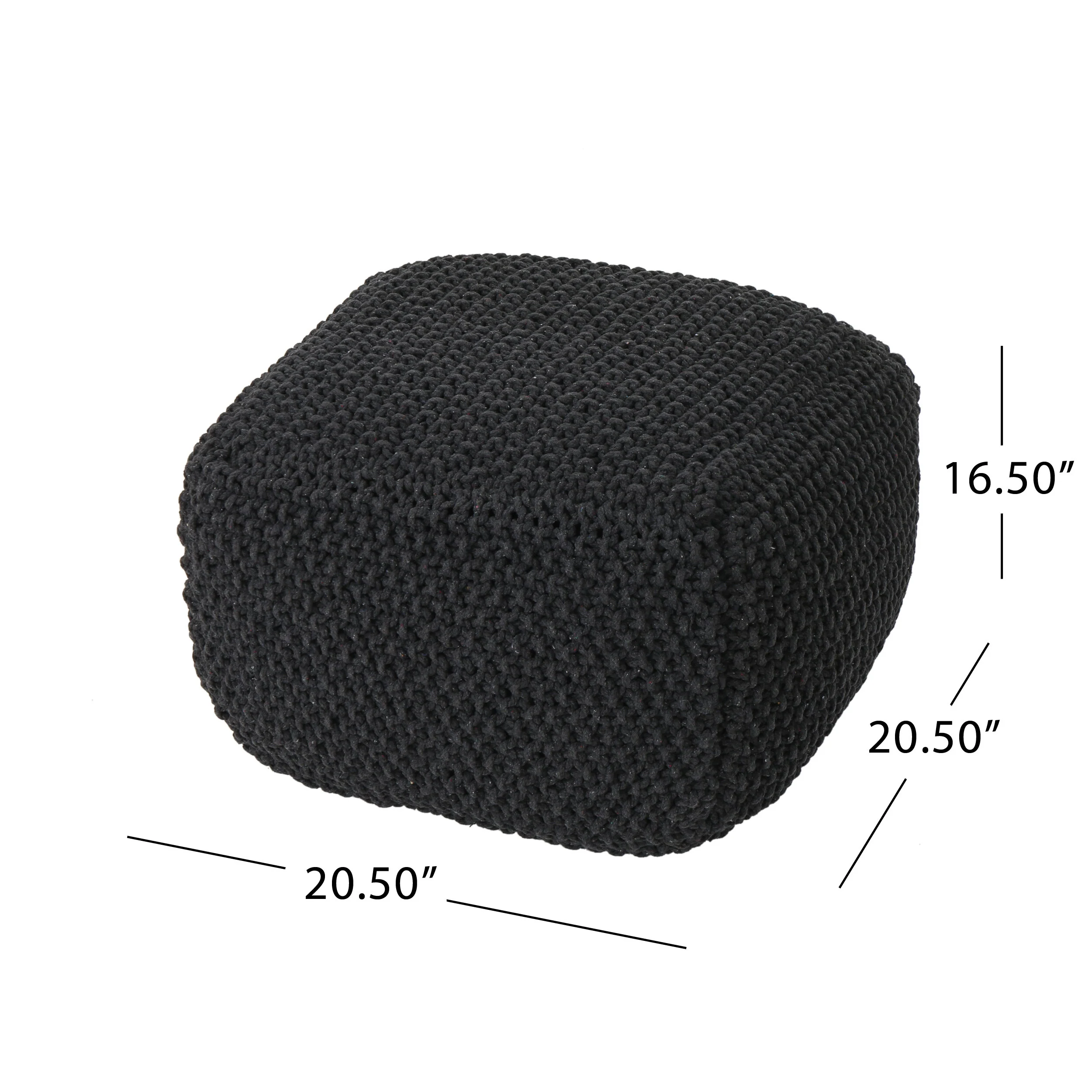 Joyce Knitted Cotton Square Pouf, Dark Grey - furnishings
