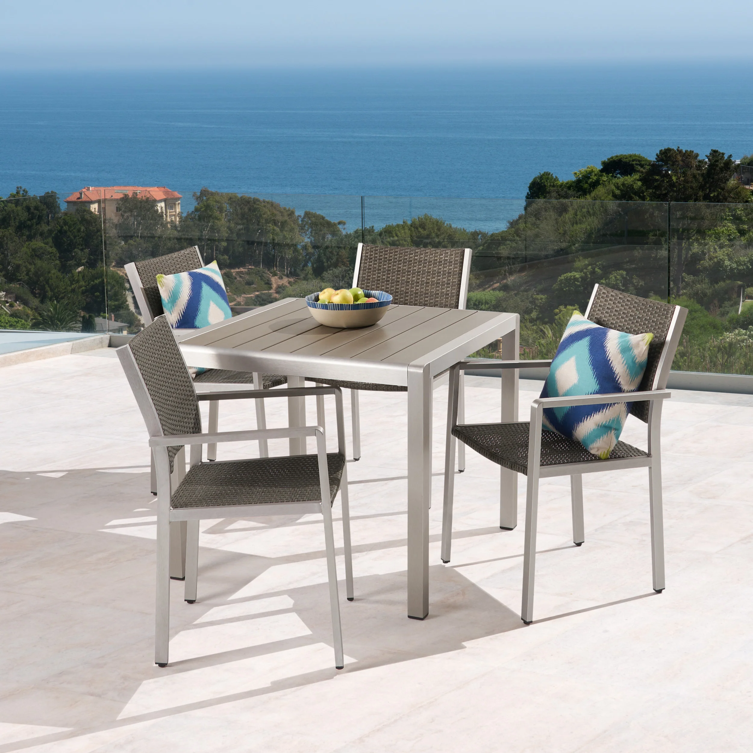 Julia Patio Dining Set - 4-Seater - Anodized Aluminum - Wicker Seats - furnishings