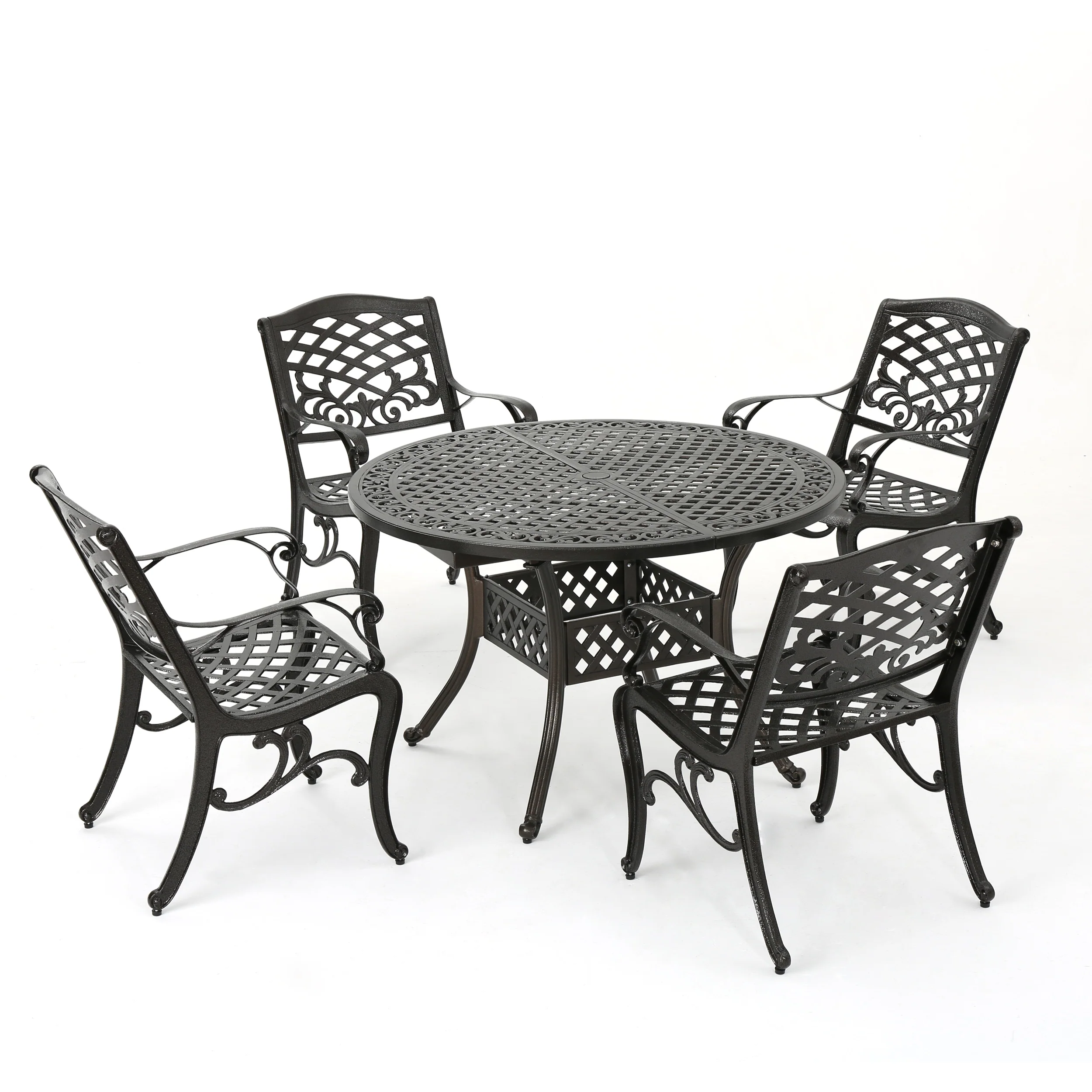 Clarisse Outdoor 5 Piece Hammered Bronze Finished Aluminum Dining Set with Expandable Table - furnishings