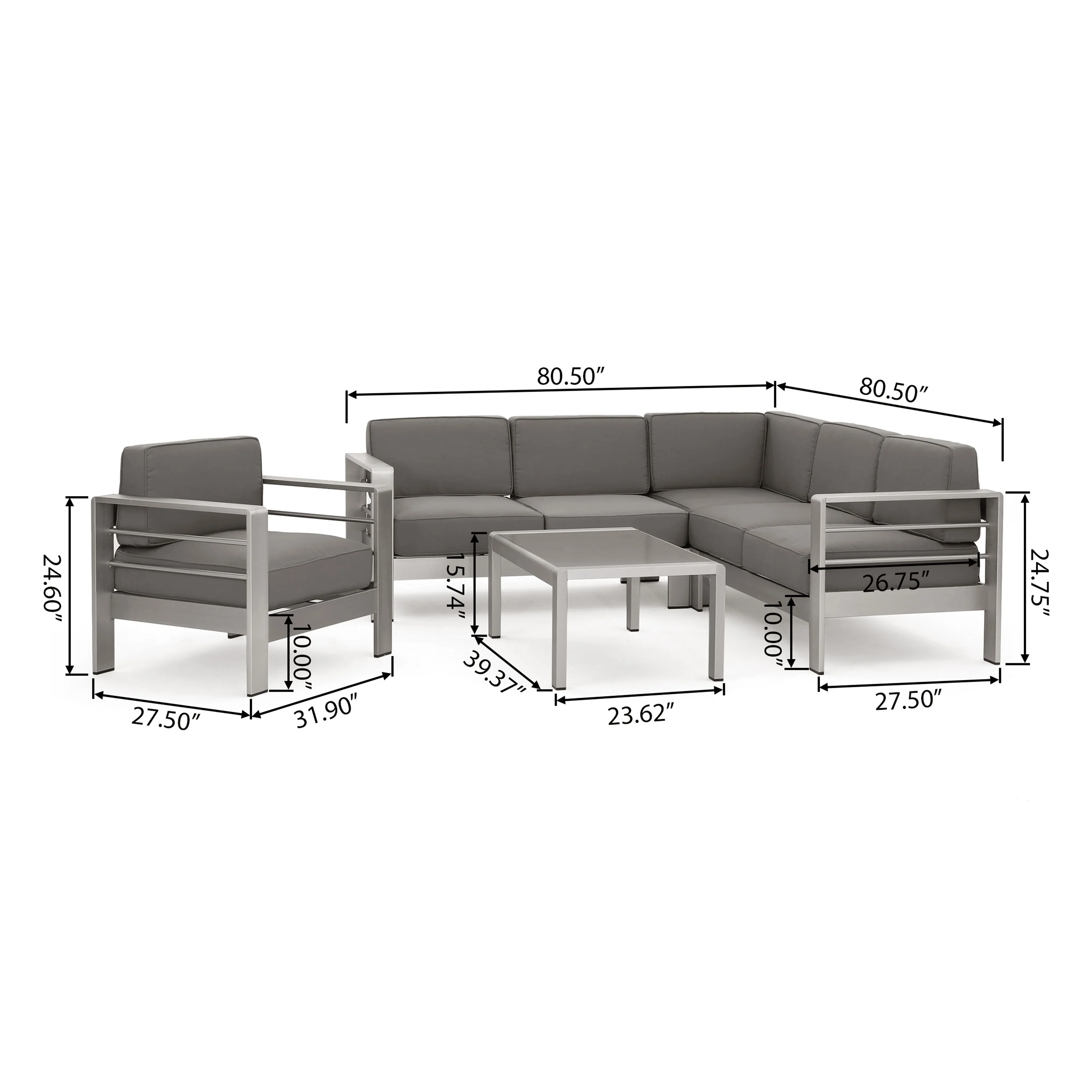 Cherie 5-Piece Outdoor Modern Aluminum Sectional Sofa Set - furnishings