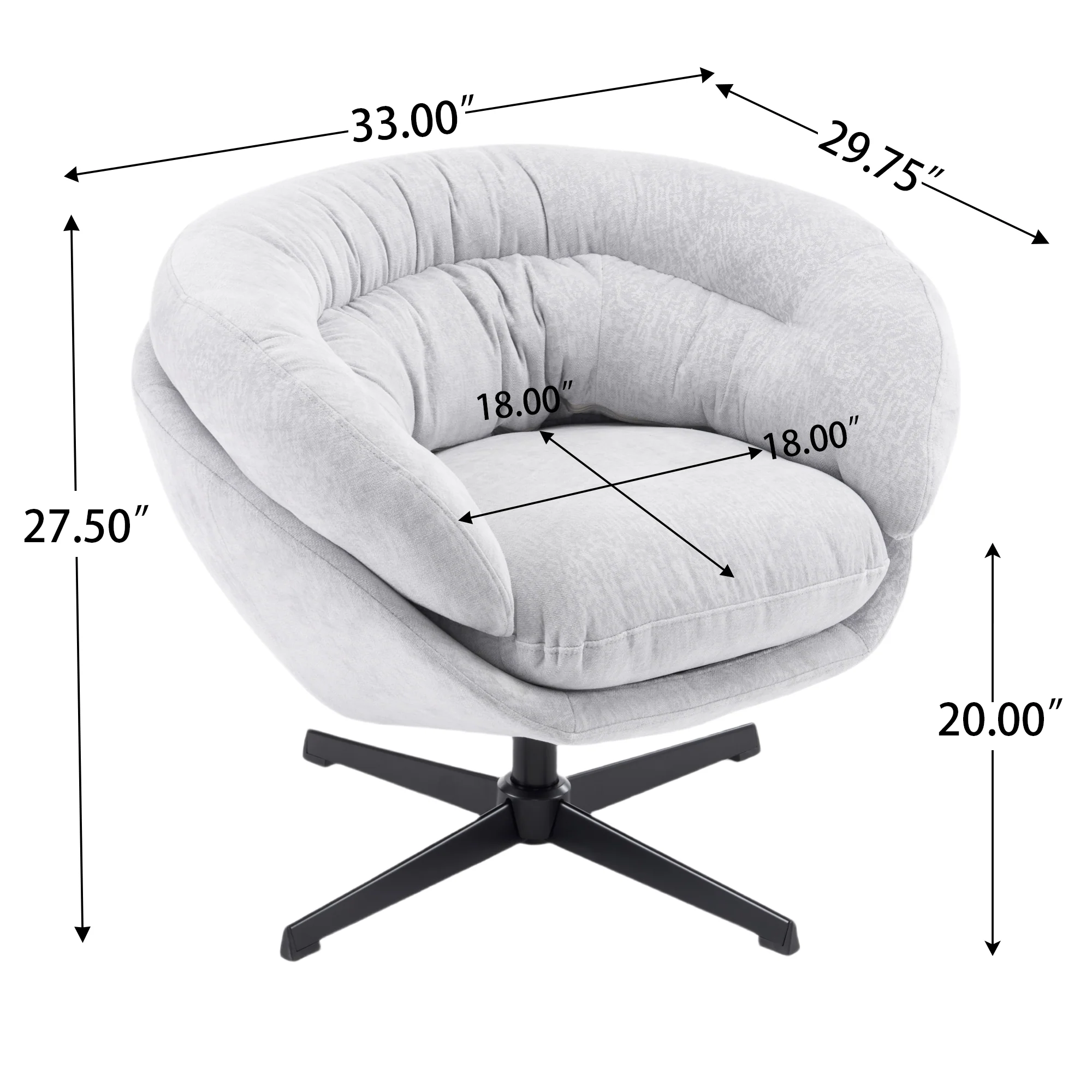Olevate Chenille Upholstered 360 degree Swivel Arm Chair, Metal Cross-shape legs - furnishings