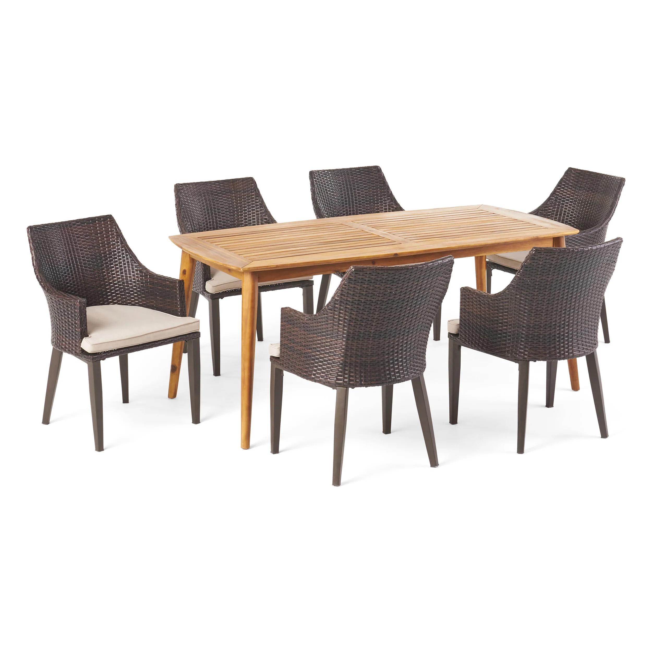 Allentown Outdoor 7 Piece Multi-brown Wicker Dining Set with Acacia Wood Table - furnishings