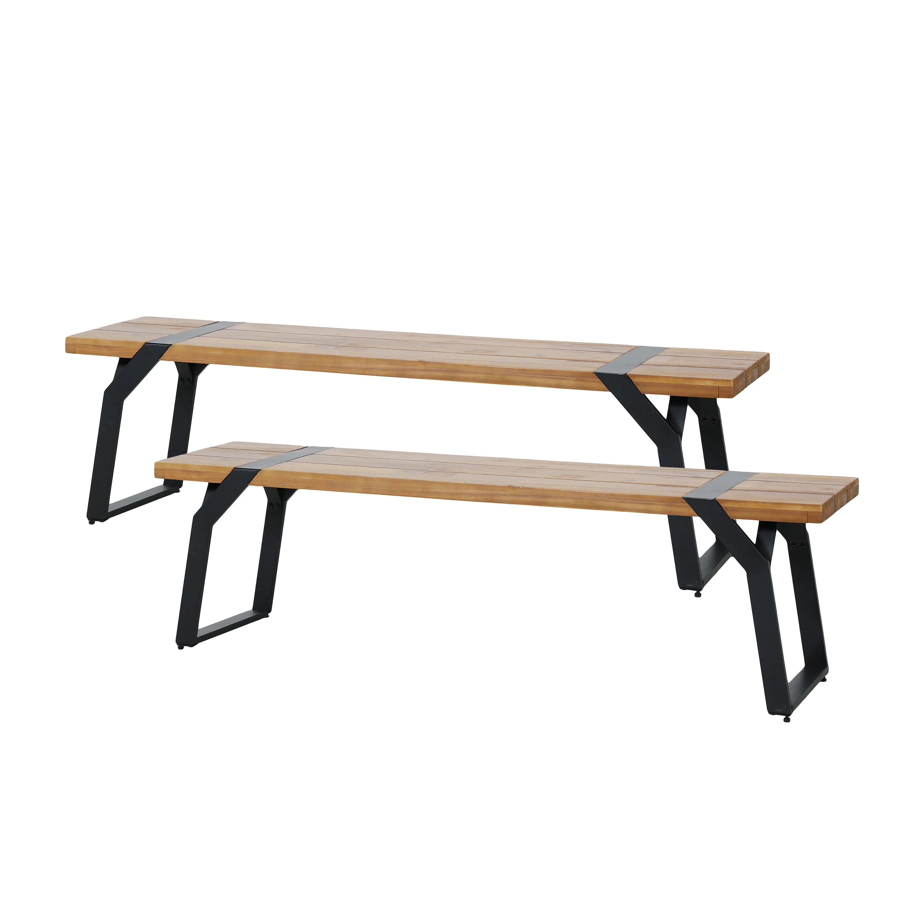 Pepple Outdoor Acacia Wood and Iron Dining Bench - furnishings