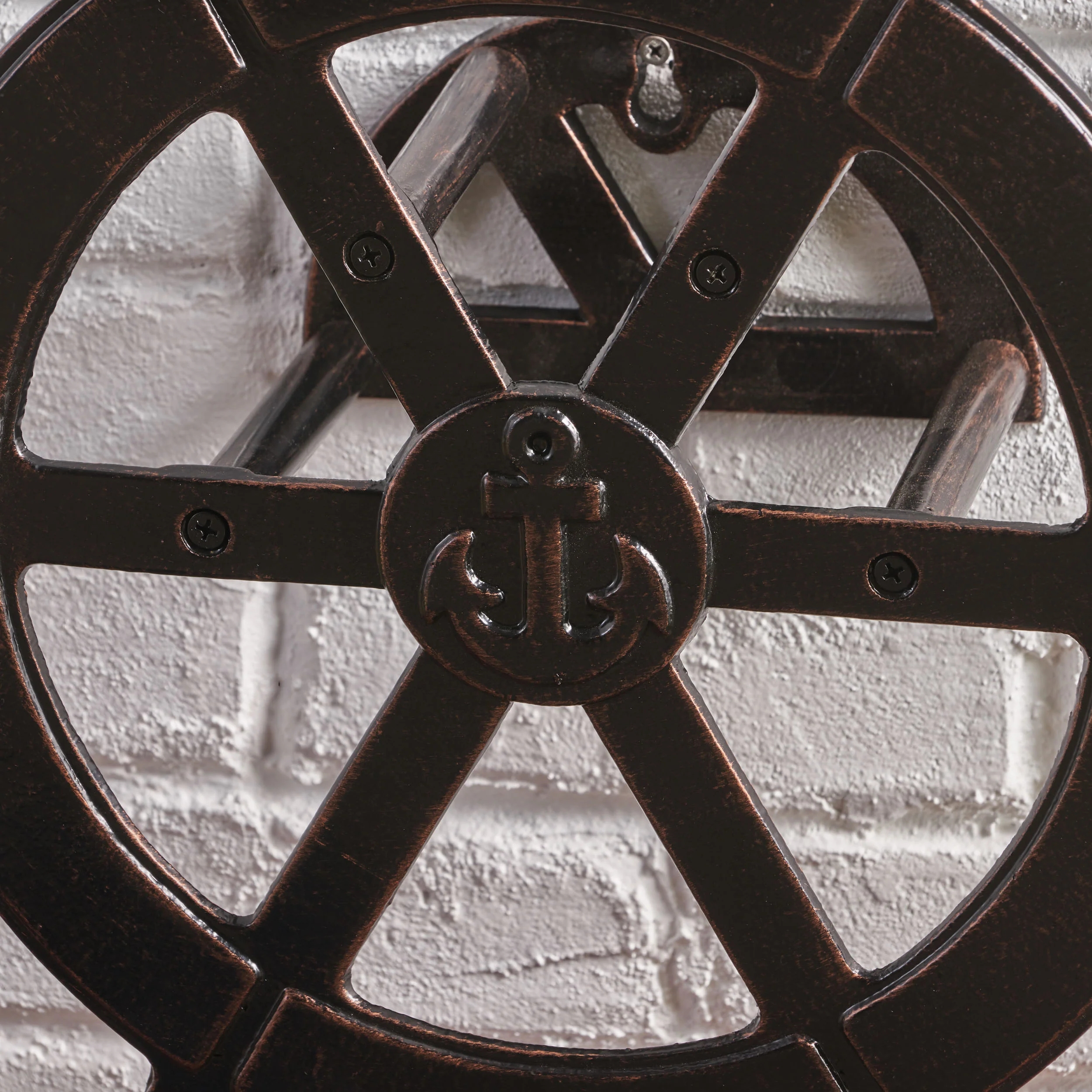 Chole Outdoor Patina Copper Aluminum Ship Wheel Hose Holder - furnishings