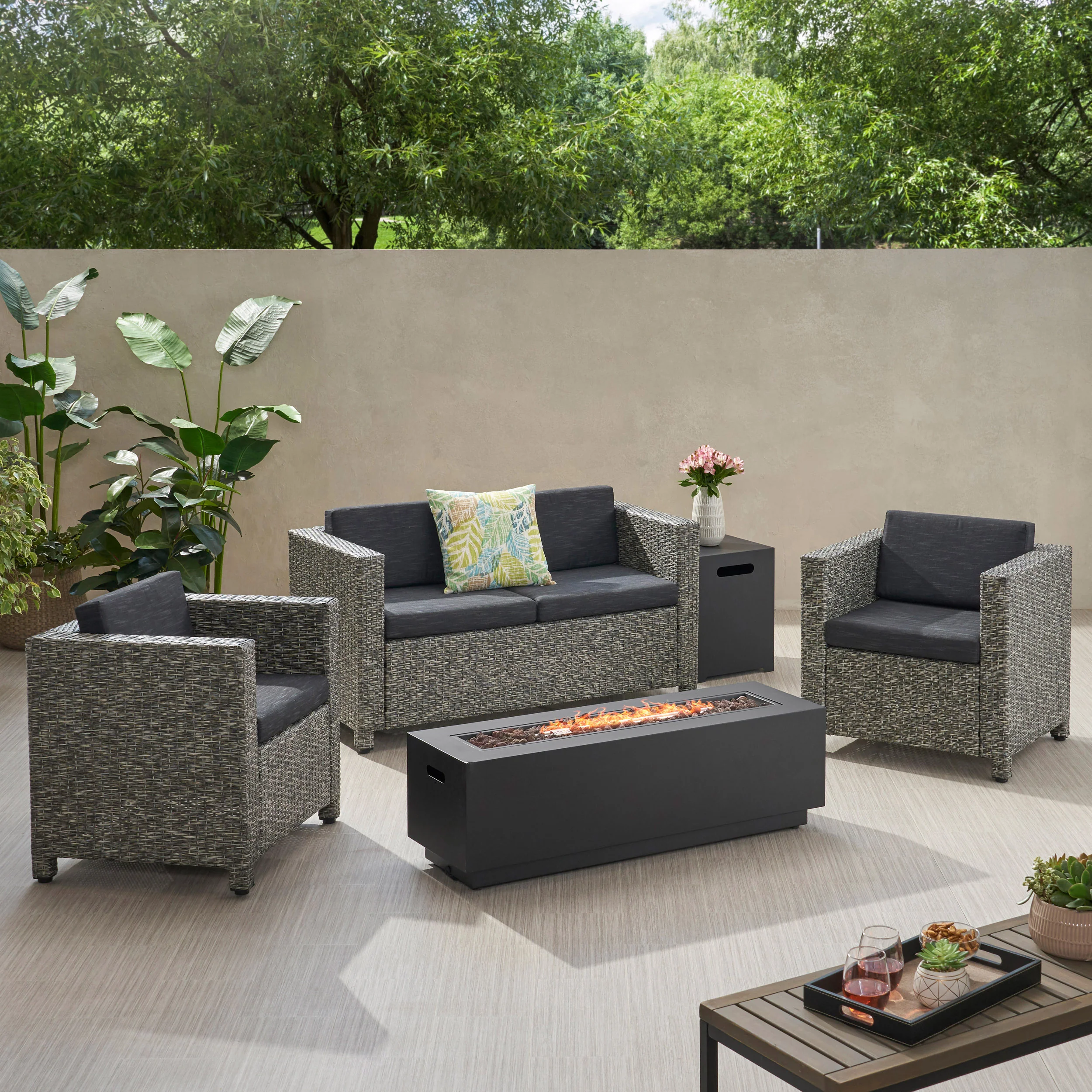 Venice 4-Seater Outdoor Fire Pit Sofa Set - furnishings
