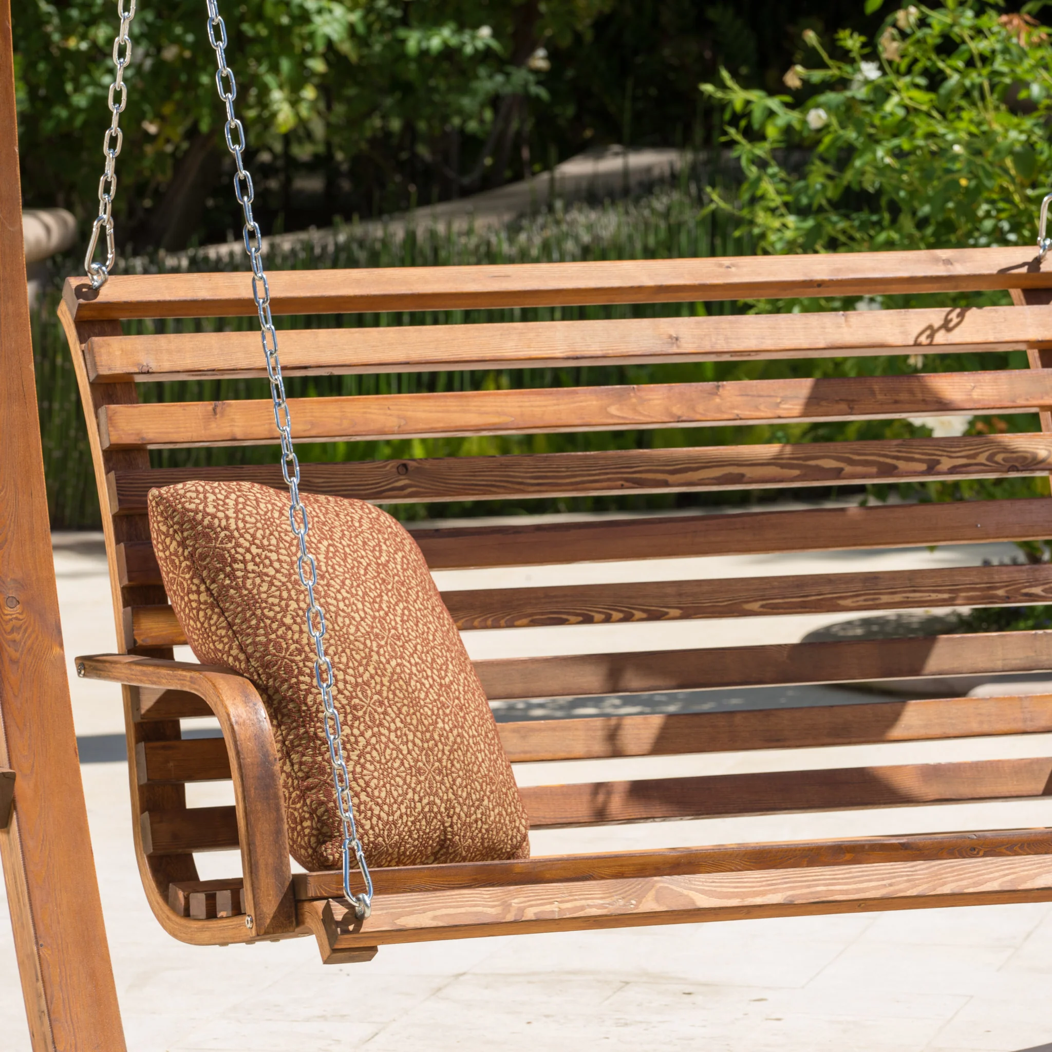 Marlette Outdoor Wood Swinging Bench and Base - furnishings