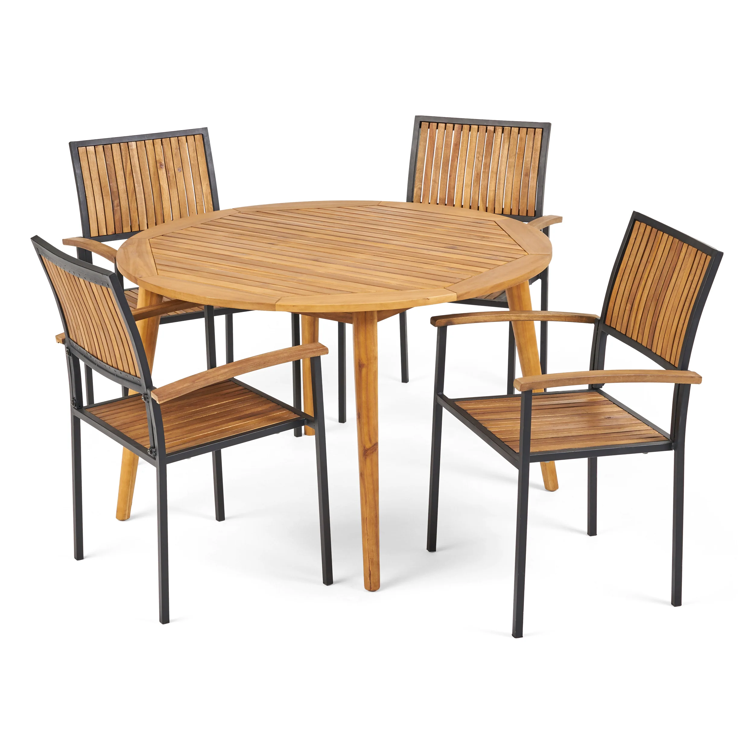 Sylvia Outdoor 4 Seater Acacia Wood Circular Dining Set - furnishings