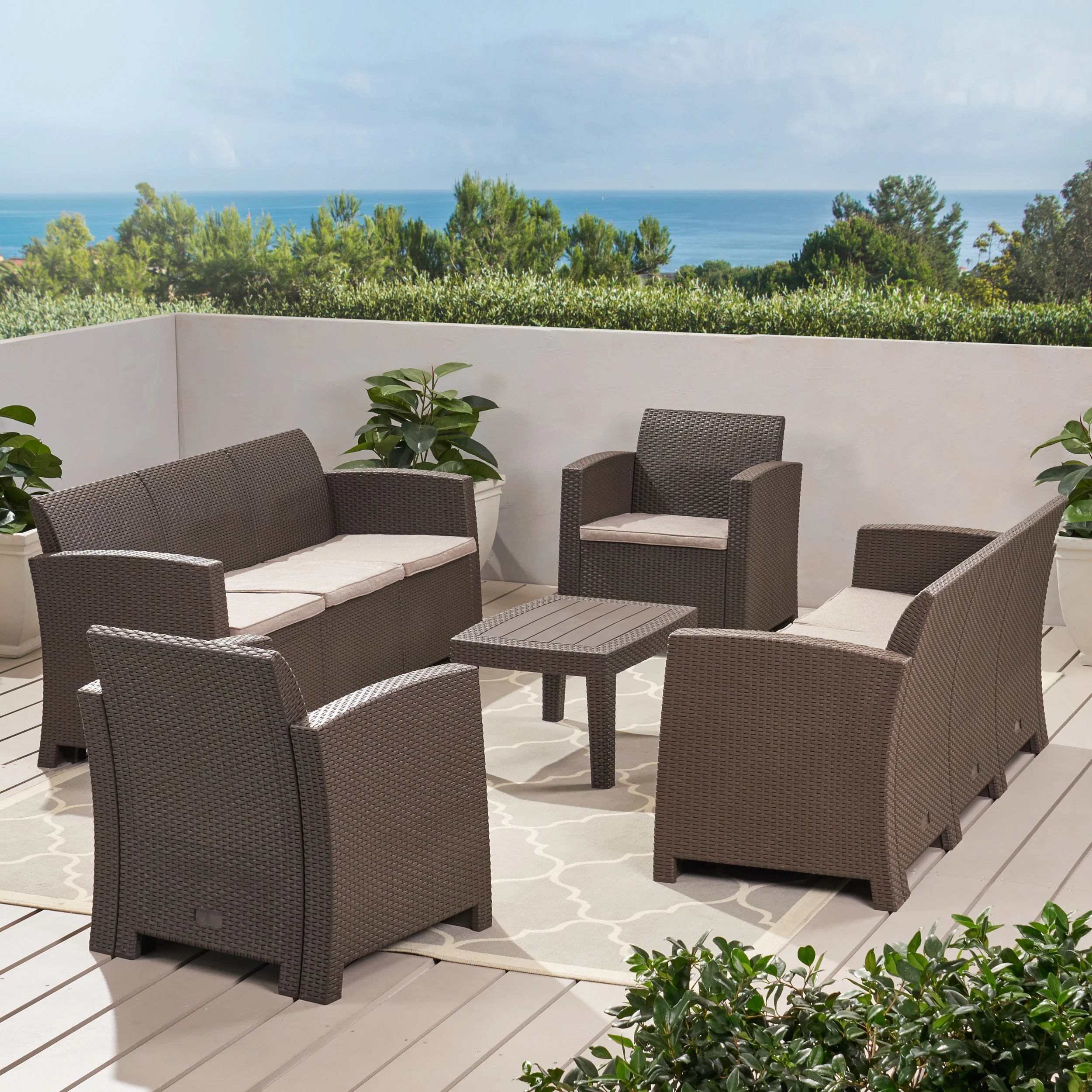 Jacob Outdoor 5 Piece Faux Wicker Rattan Style Chat Set - furnishings