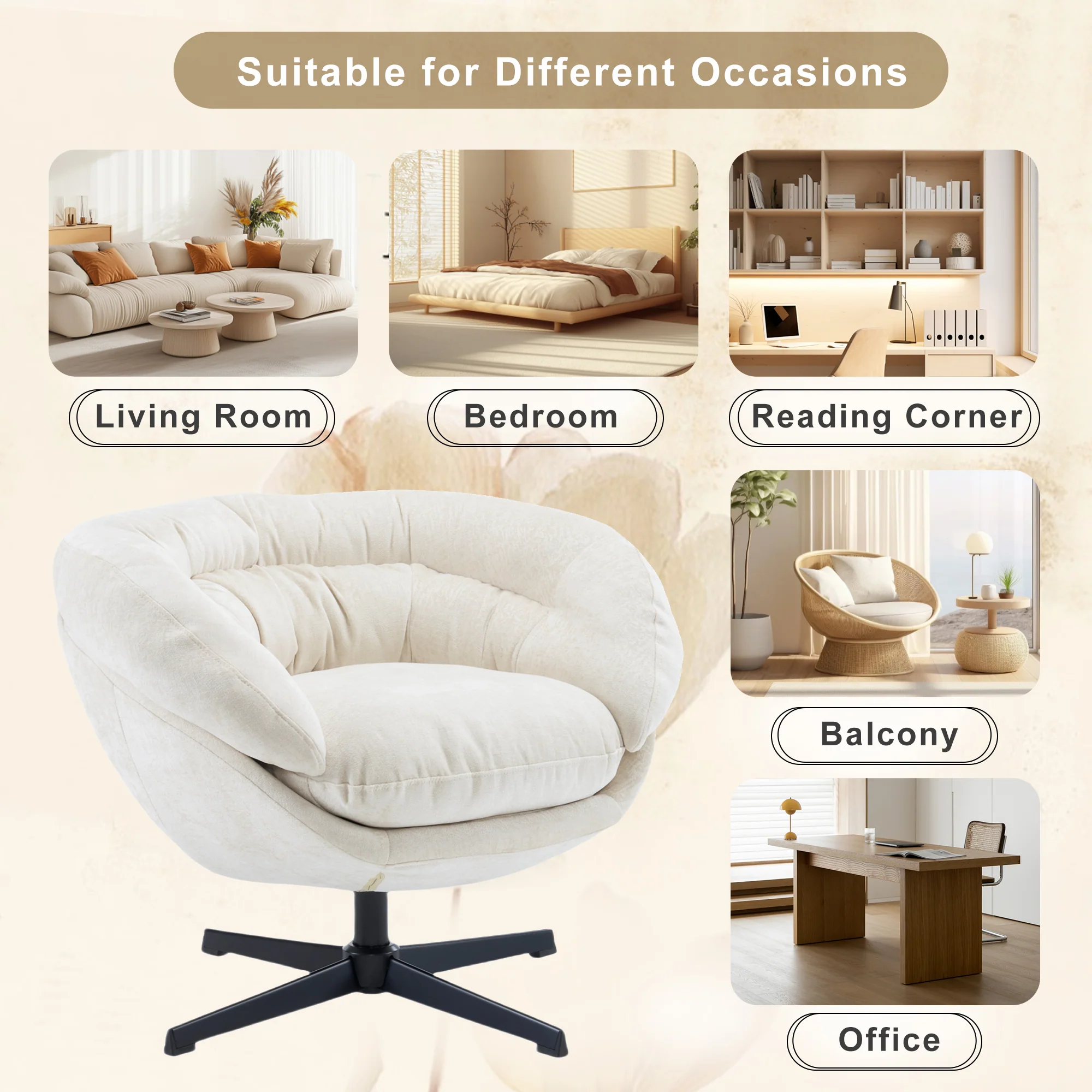 Olevate Chenille Upholstered 360 degree Swivel Arm Chair, Metal Cross-shape legs - furnishings