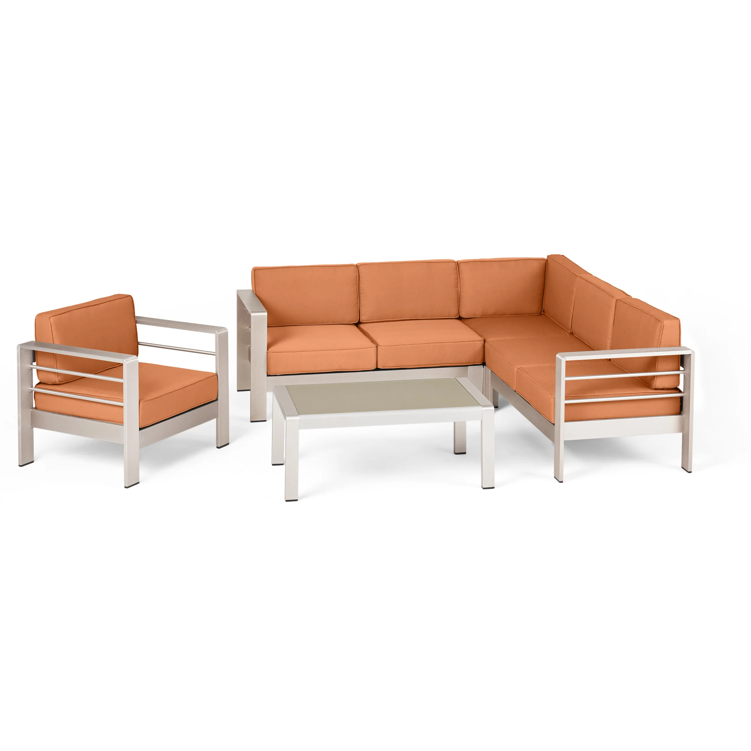 Crested Bay Outdoor Aluminum 5 Piece Sofa Set with Sunbrella Cushions - furnishings