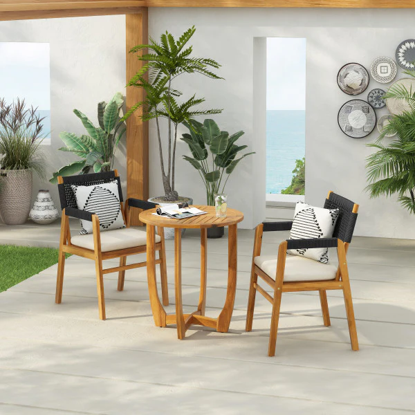 Alarice Modern Patio Dining Set Outdoor Table with 2 Chairs, Wood Finish - furnishings