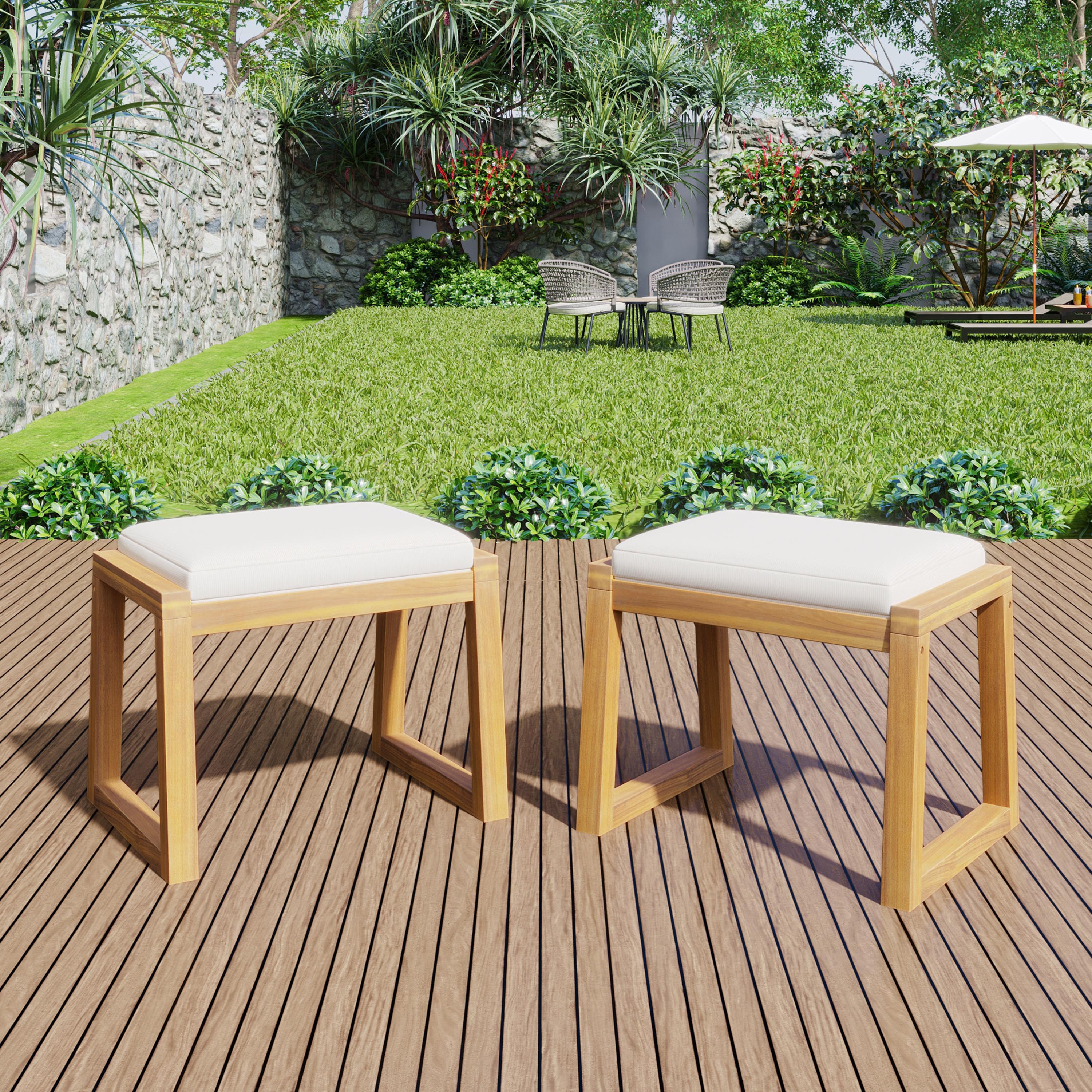 Luciana Modern Outdoor Patio Bench with Cushions, Set of 2 - furnishings