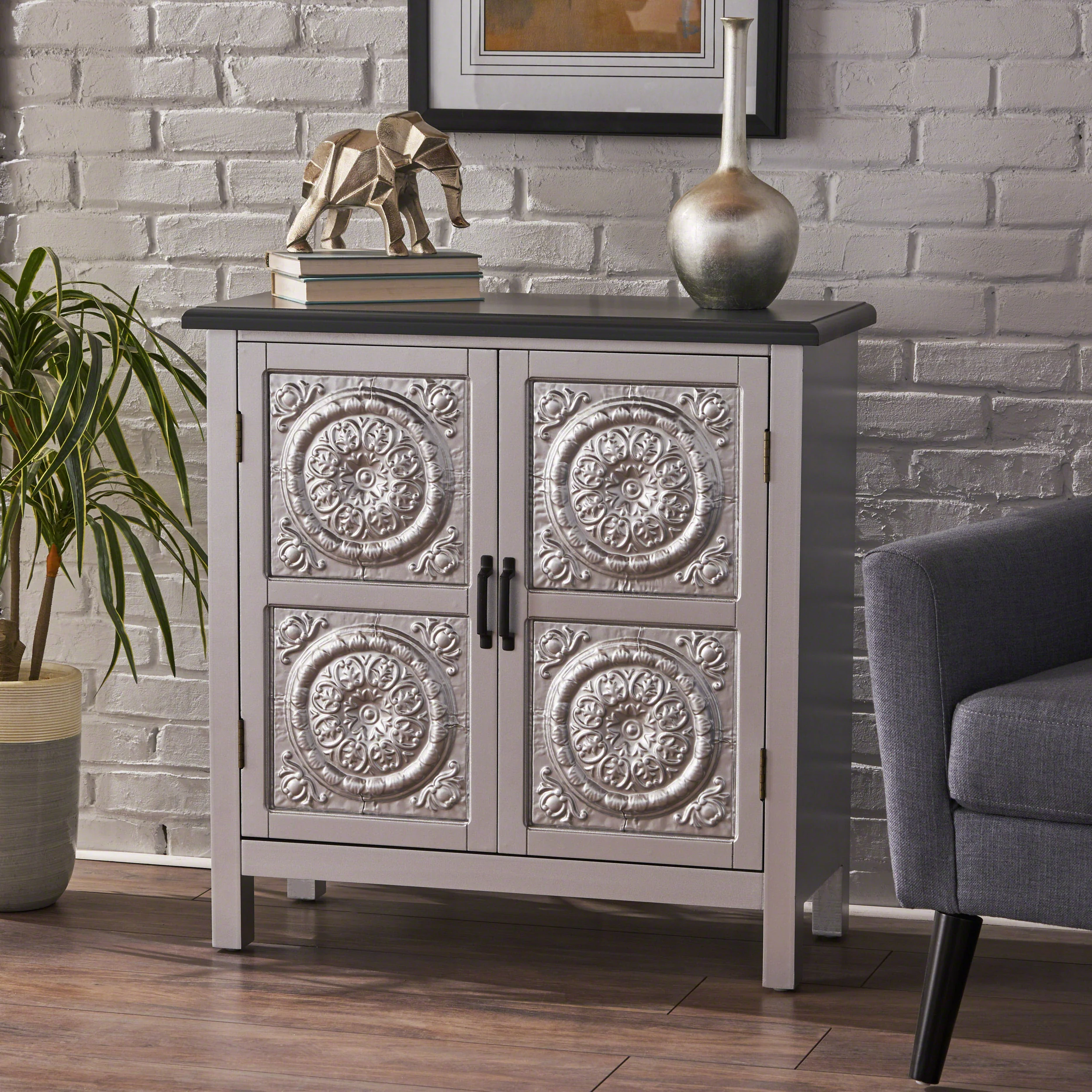 Aliana Finished Firwood Cabinet with Faux Wood Overlay and Accented Top - furnishings