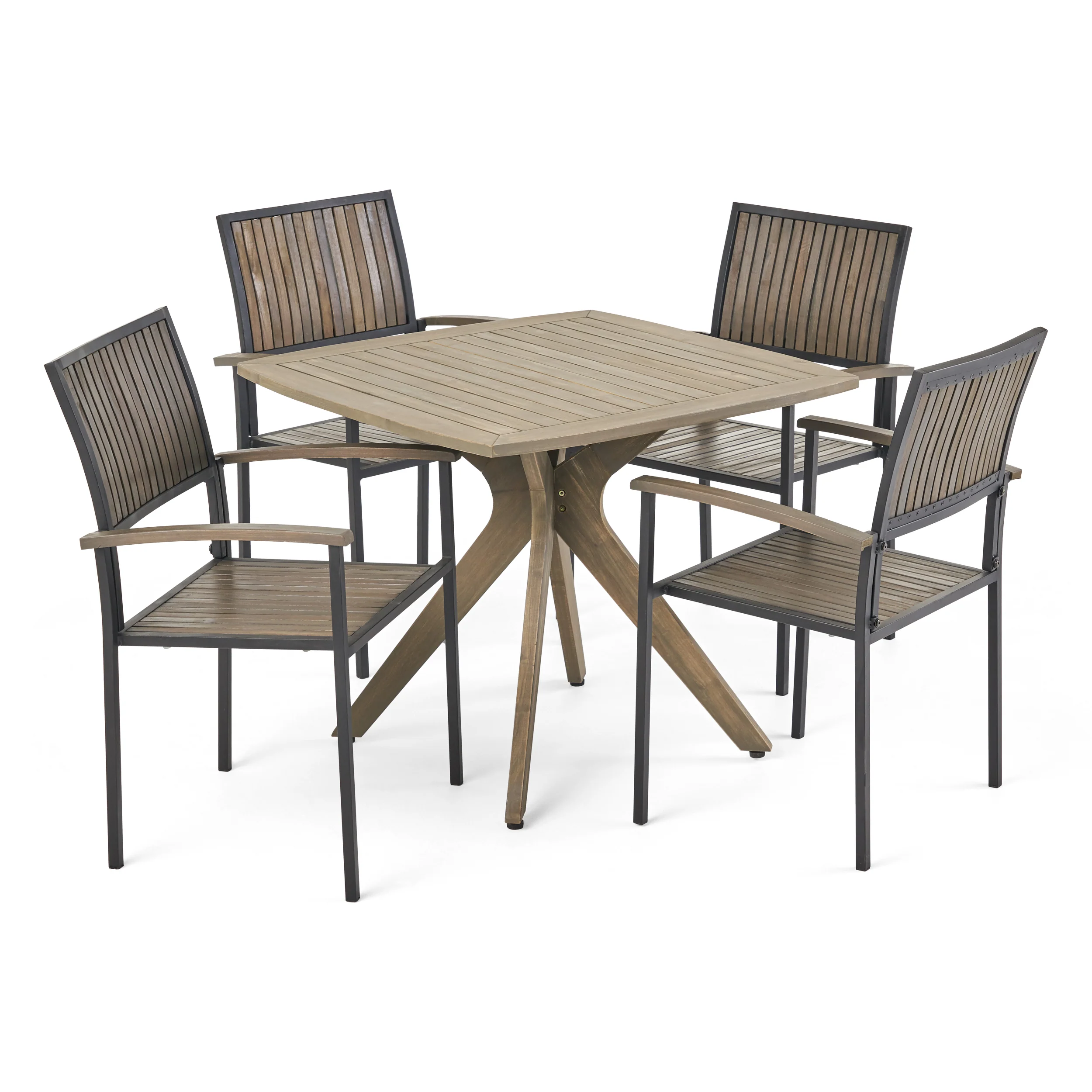 Emma Outdoor 4 Seater Acacia Wood Square Dining Set - furnishings
