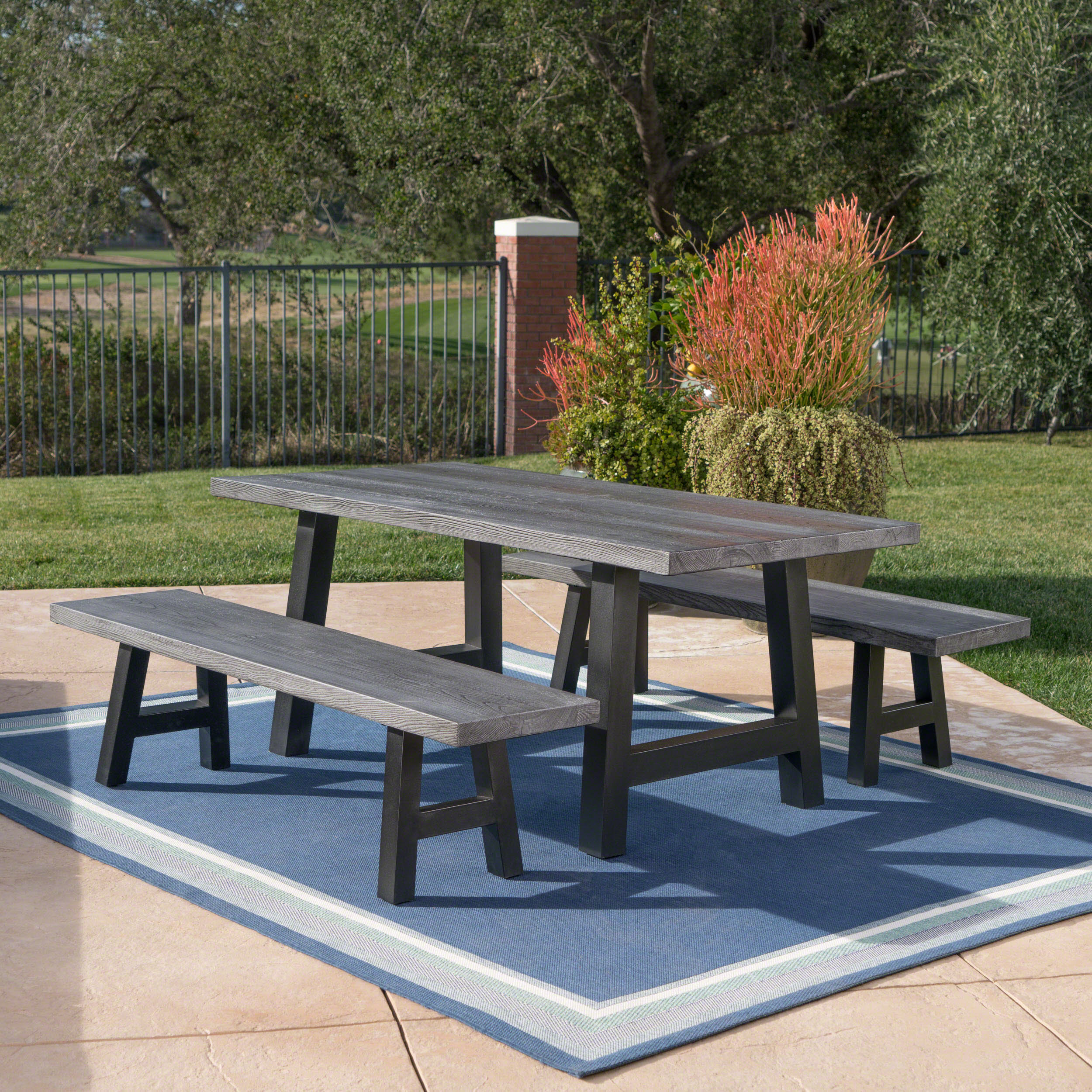 Keira Outdoor 3 Piece Light Weight Concrete Picnic Set - furnishings