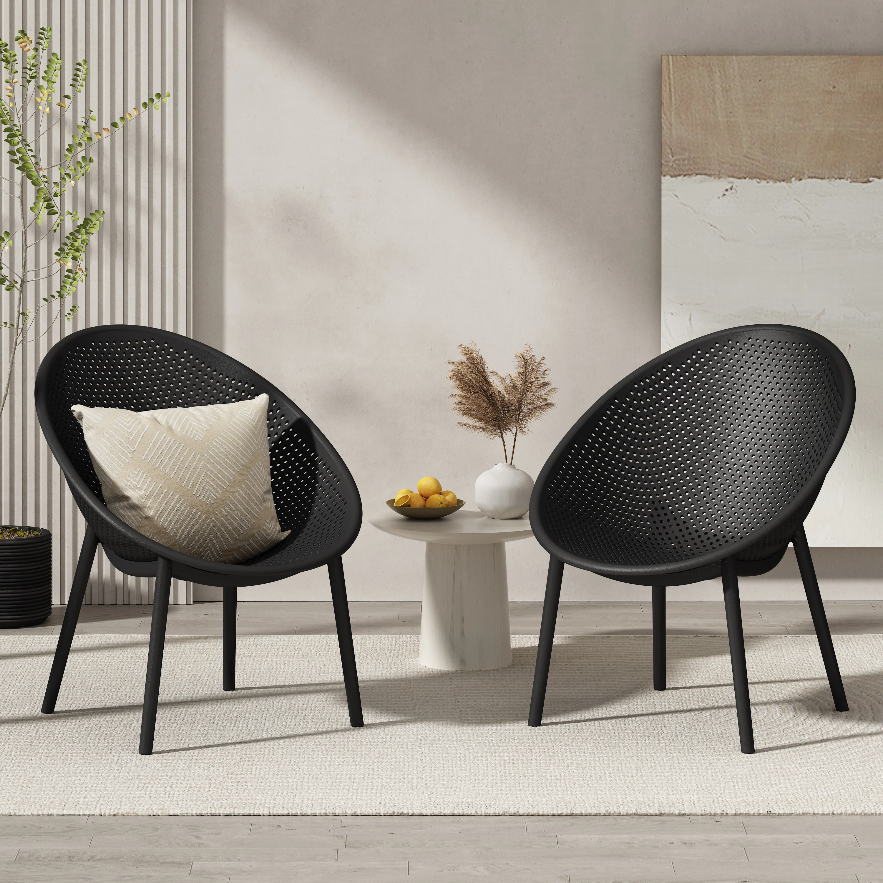 Indoor & Outdoor Polypropelene Plastic Gable Accent Chair, Set of 2 - furnishings