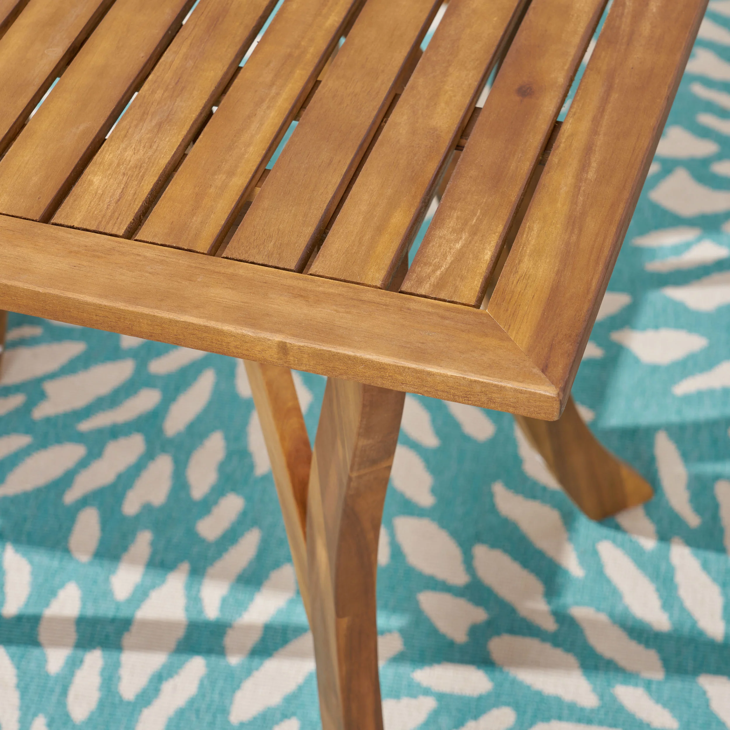 Ruiz Outdoor Acacia Wood 4 Seater Square Dining Set with Mesh Seats - furnishings