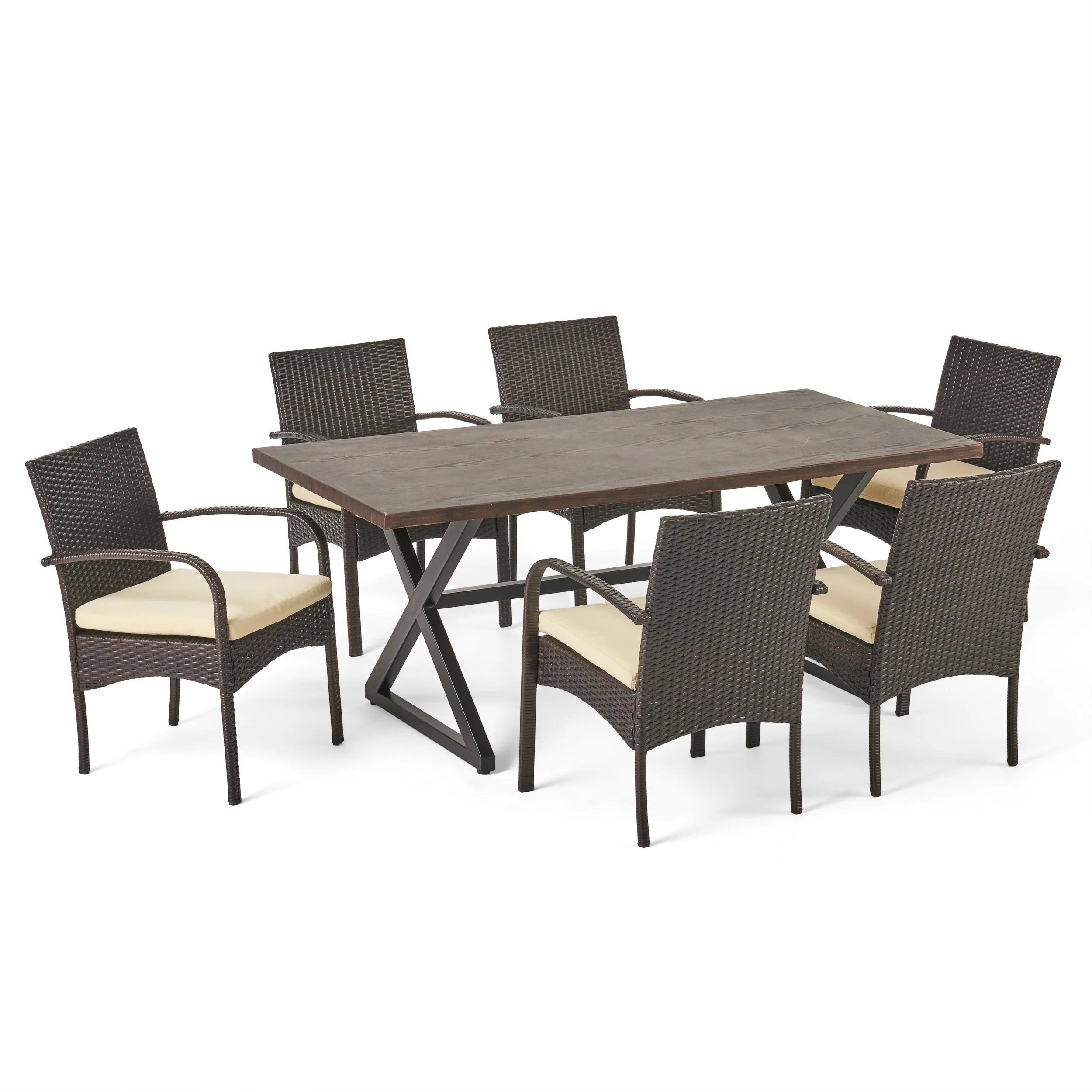 Ashwood Outdoor 7 Piece Brown Aluminum Dining Set with Multi-brown Chairs - furnishings