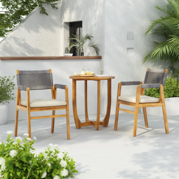 Alarice Modern Patio Dining Set Outdoor Table with 2 Chairs, Wood Finish - furnishings