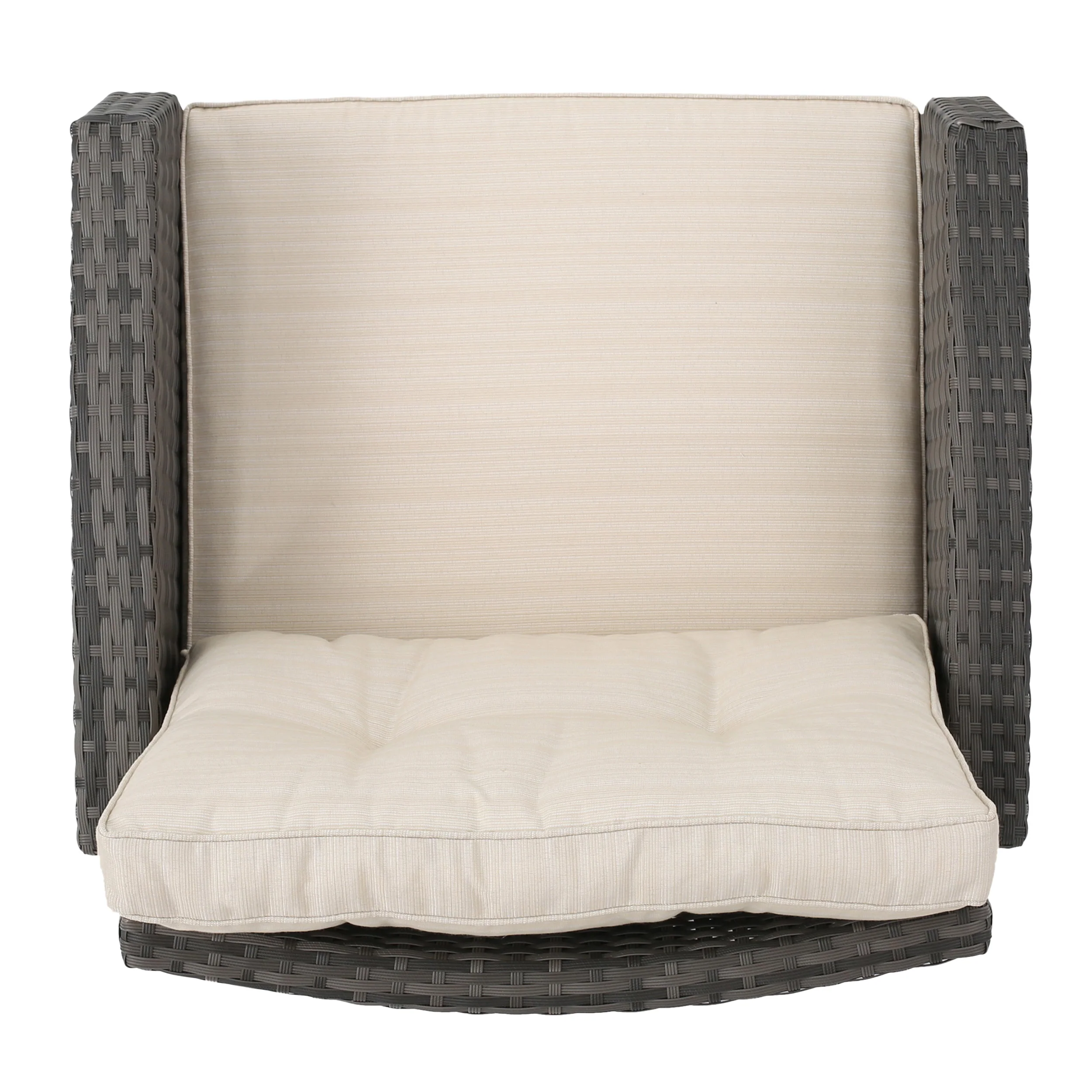 Jake Outdoor 7 Seater Wicker Chat Set with Light Weight Concrete Fire Pit, Gray and Dark Gray - furnishings