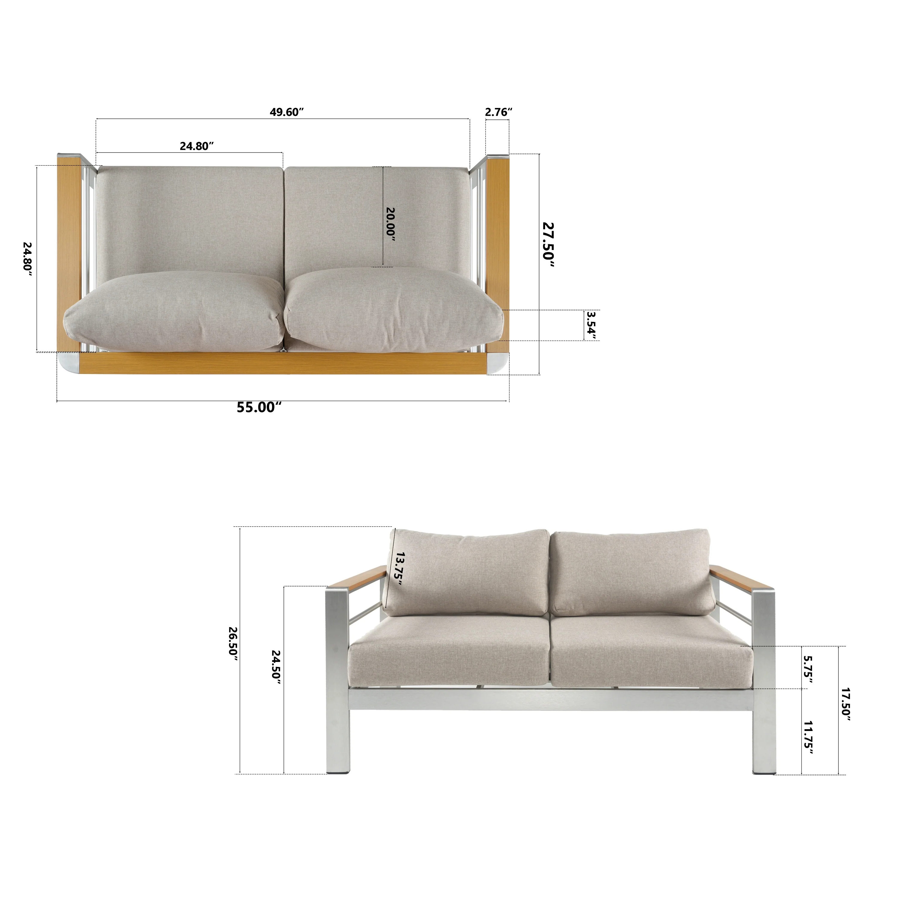 Amias Aluminum Outdoor Patio Loveseat with Beige Cushions - furnishings