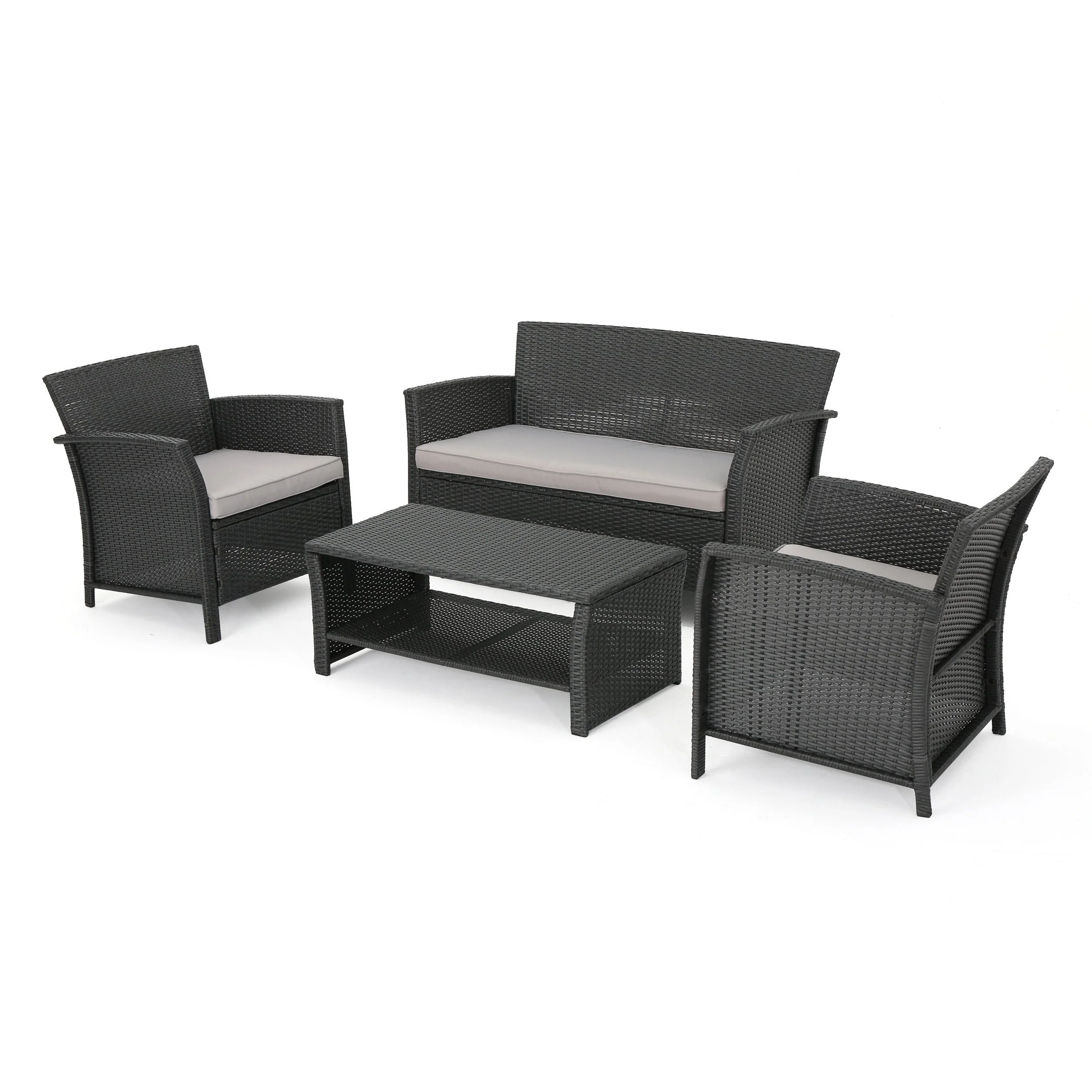 Lorien Outdoor 4 Piece Wicker Chat Set w/ Water Resistant Cushions - furnishings