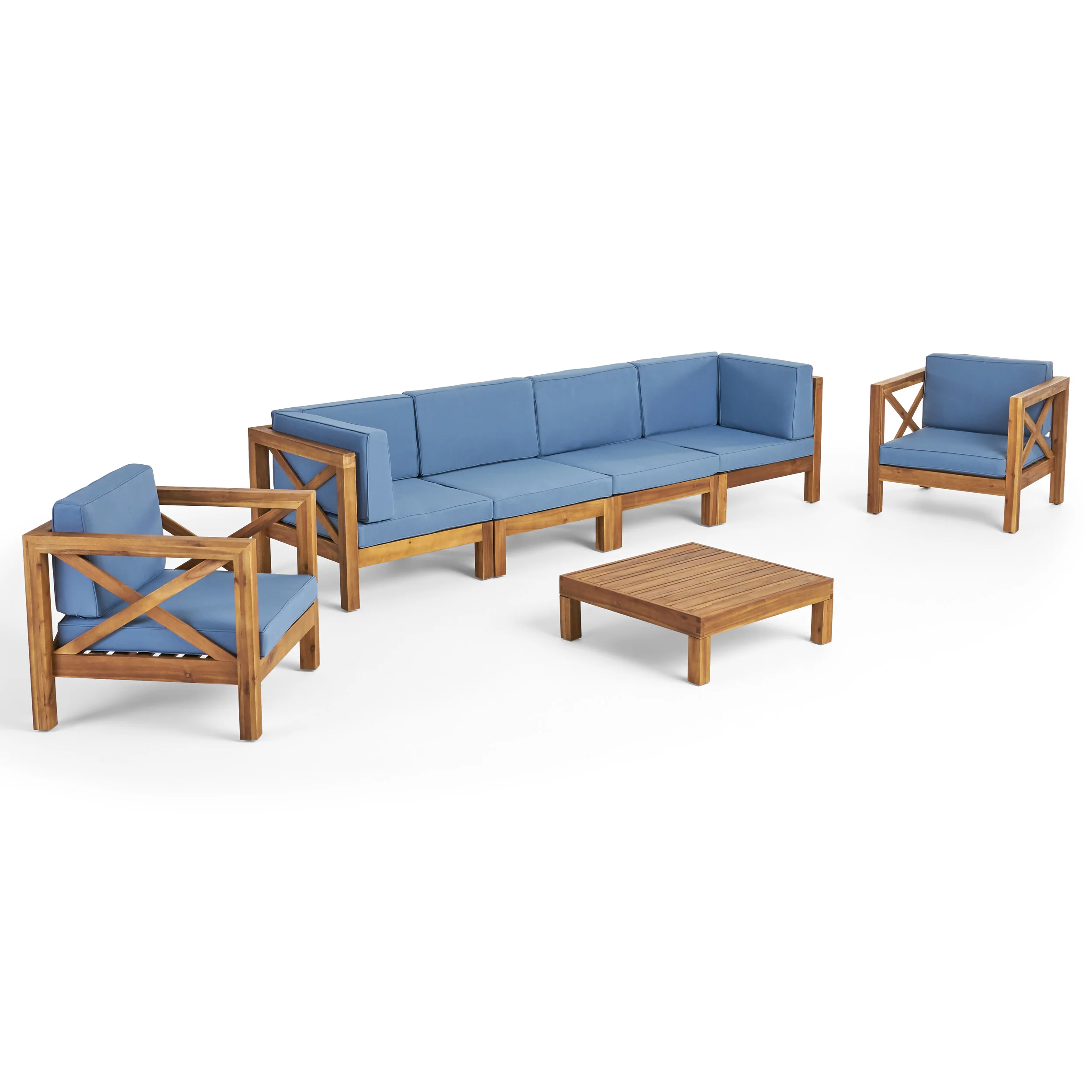 Morgan Outdoor 6 Seater Acacia Wood Sofa Chat Set - furnishings