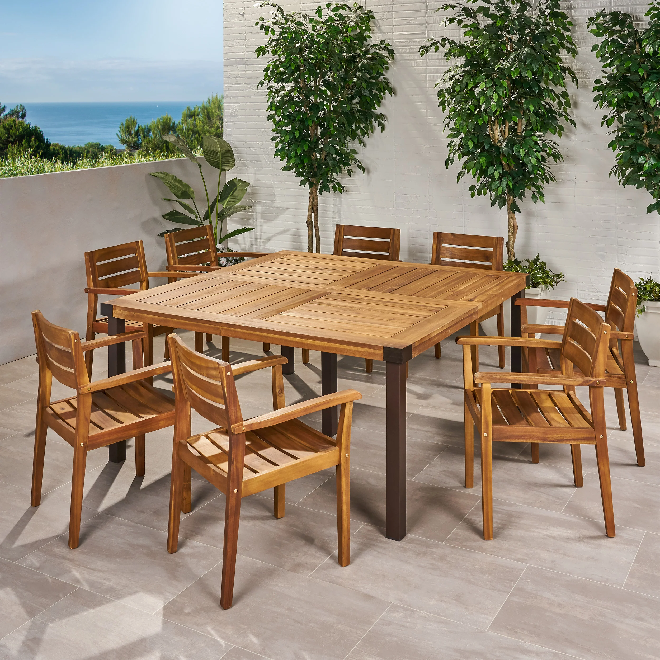 Cambriella Outdoor 8 Seater Acacia Wood Dining Set - furnishings