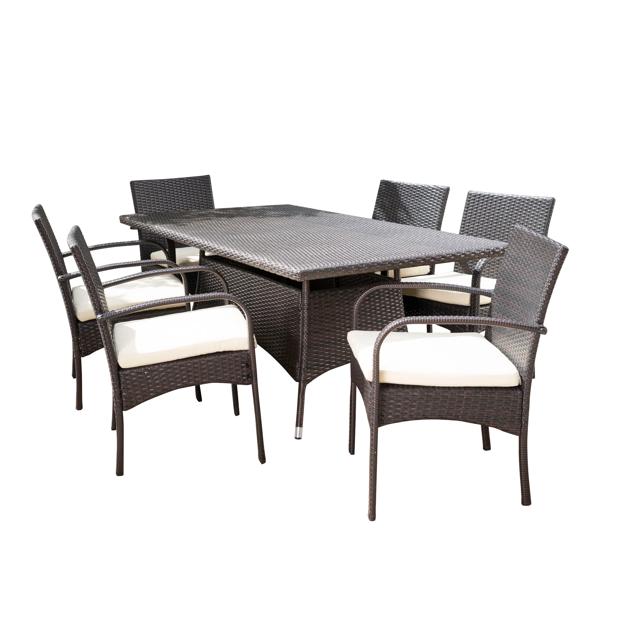 Carmela Outdoor 7pc Multibrown PE Wicker Long Dining Set - furnishings