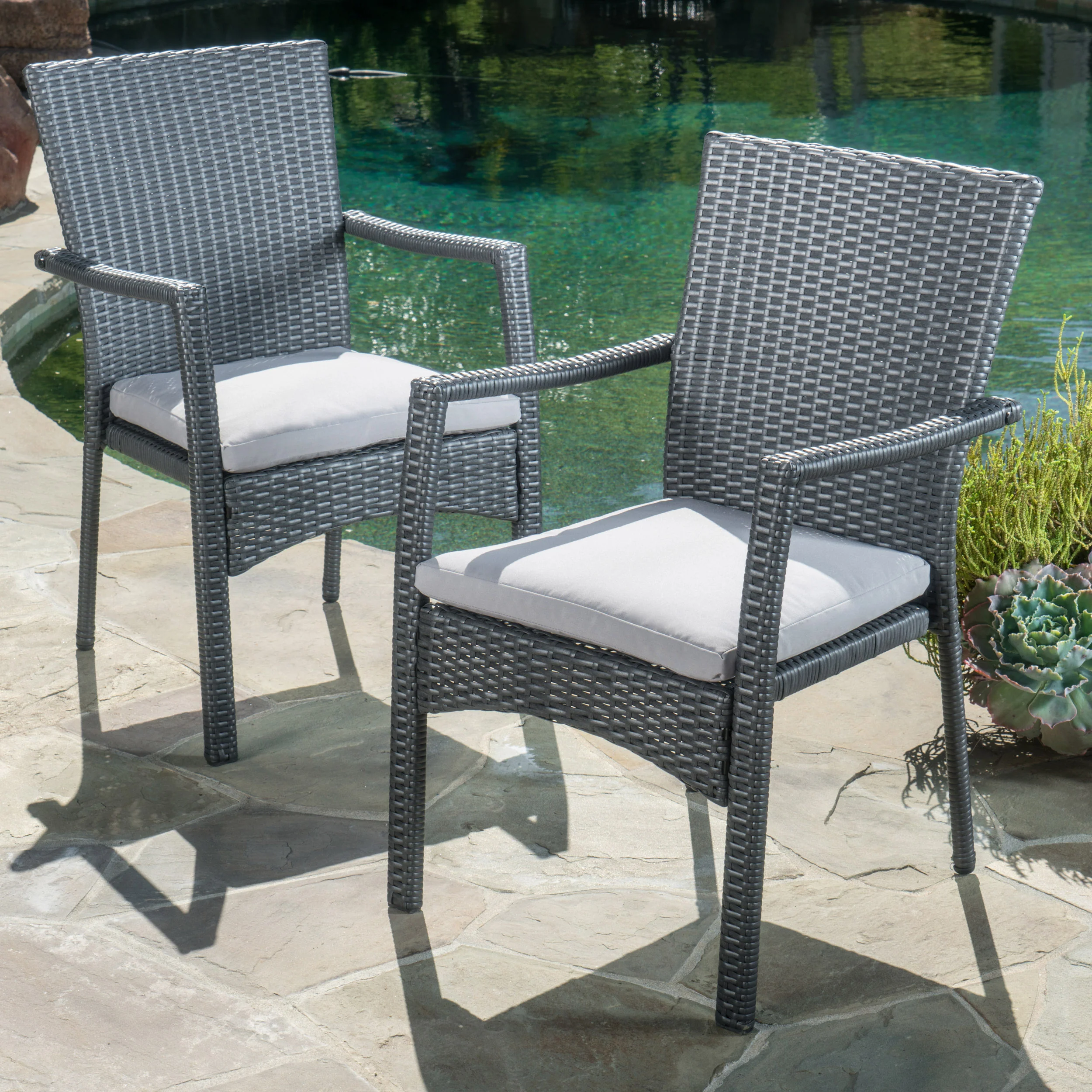 Oxford Outdoor 3 Piece Grey Wicker Dining Set with Cushions - furnishings