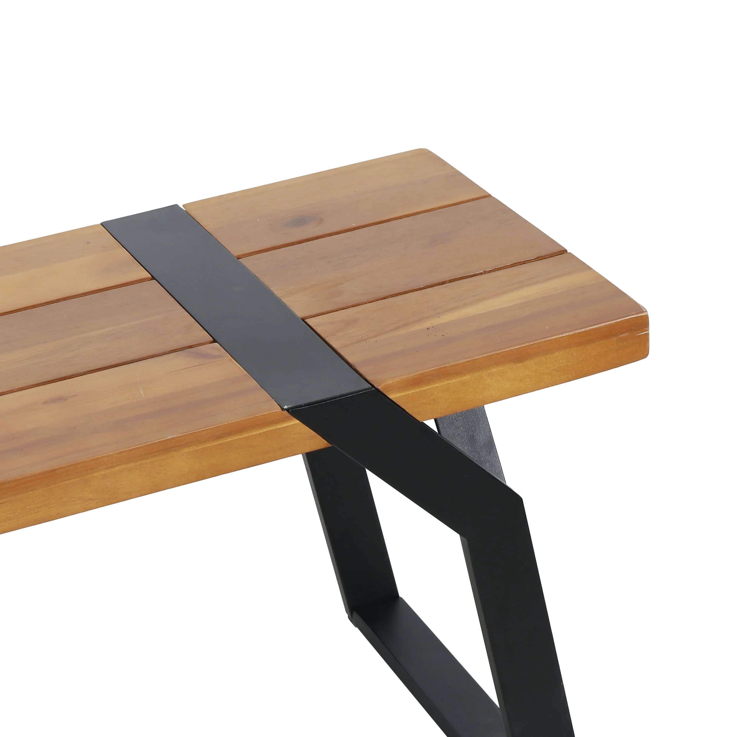 Pepple Outdoor Acacia Wood Dining Bench, Teak and Black - furnishings