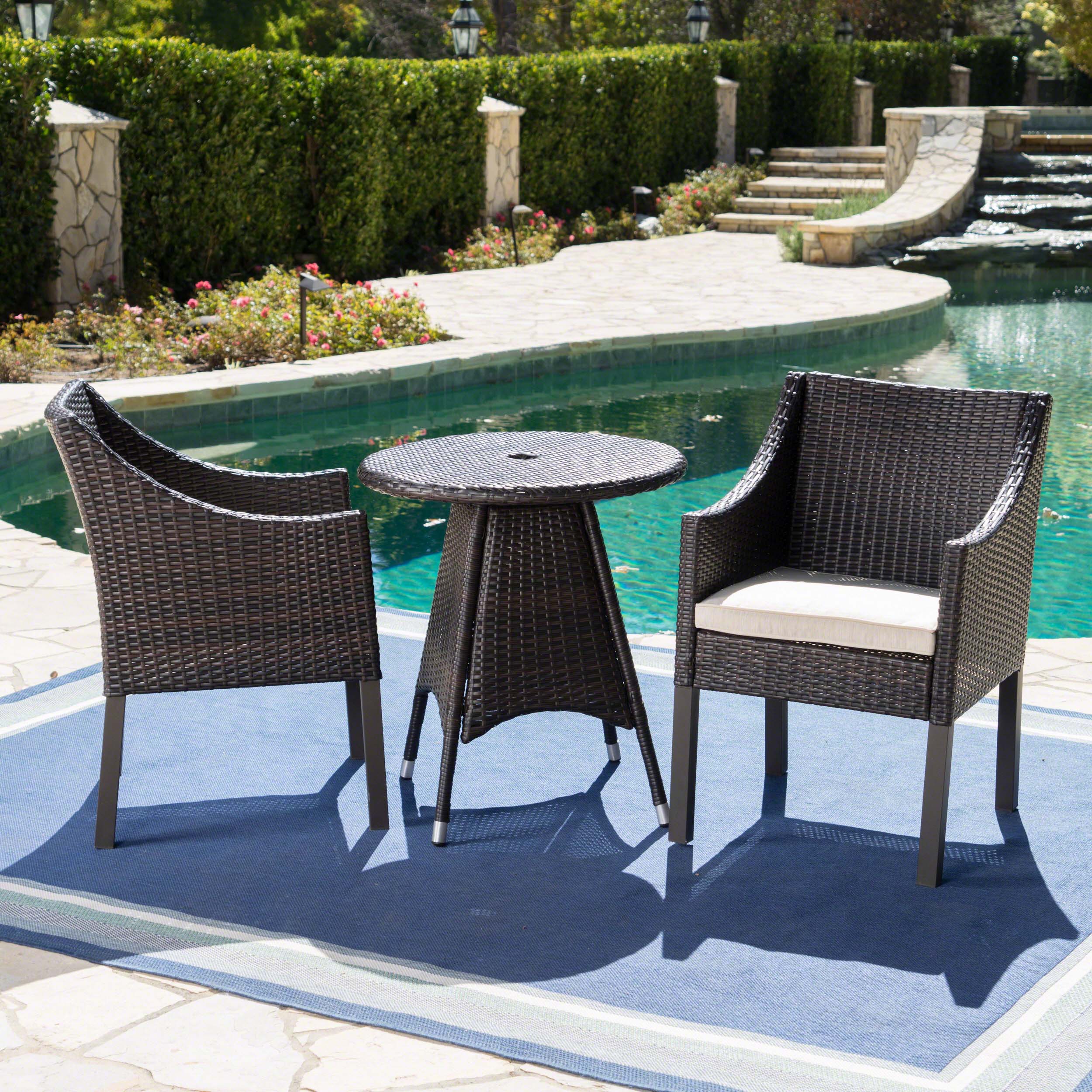 Frances Outdoor 3 Piece Multi-brown Wicker Round Dining Set - furnishings