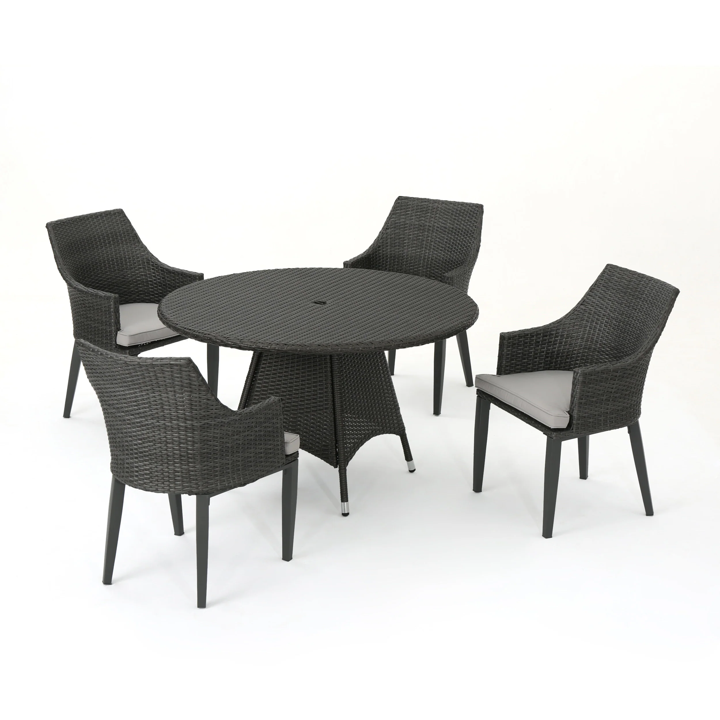 Leeward Outdoor 5 Piece Wicker Round Dining Set with Water Resistant Cushions - furnishings