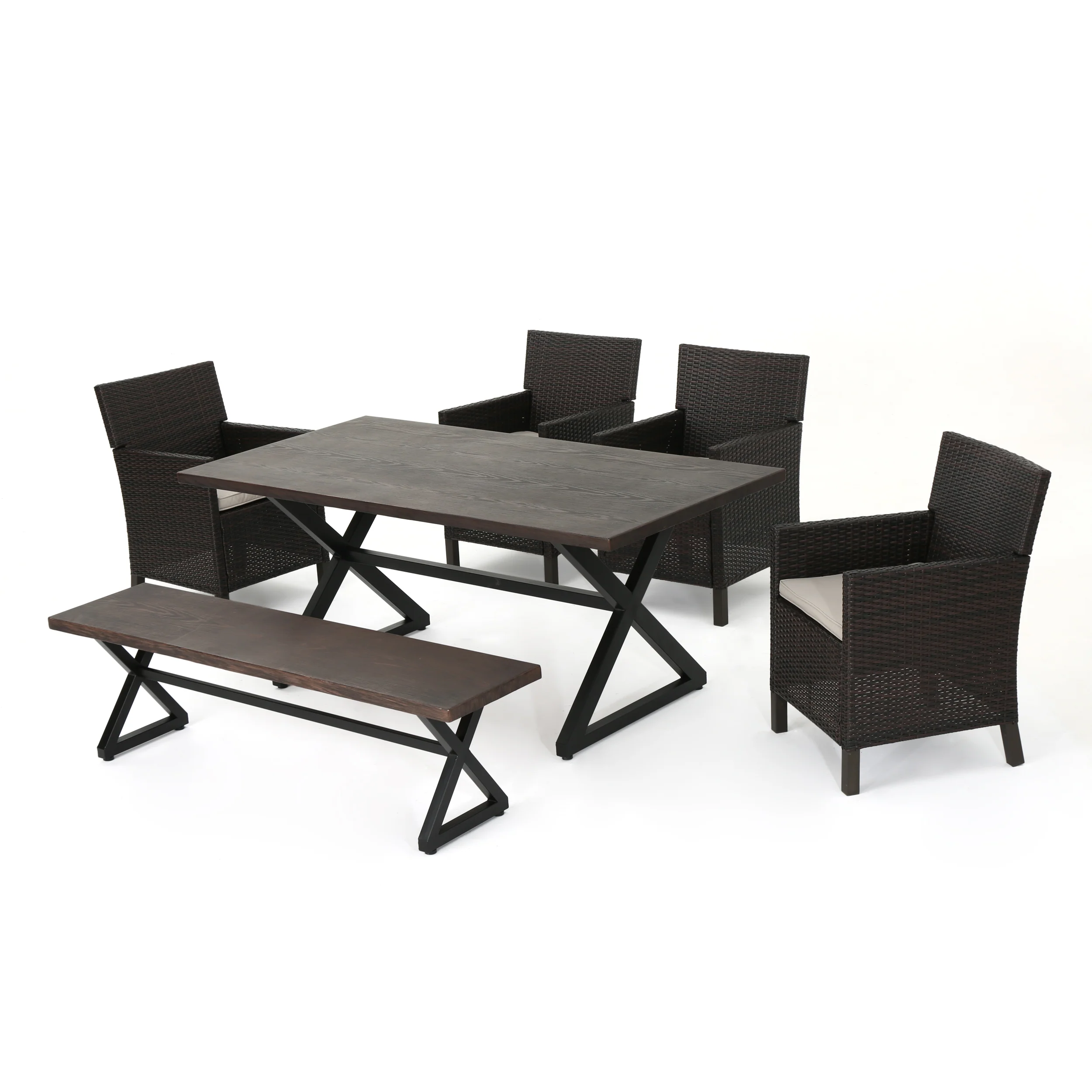 Ainna Outdoor 6 Piece Wicker Dining Set with Aluminum Dining Table - furnishings