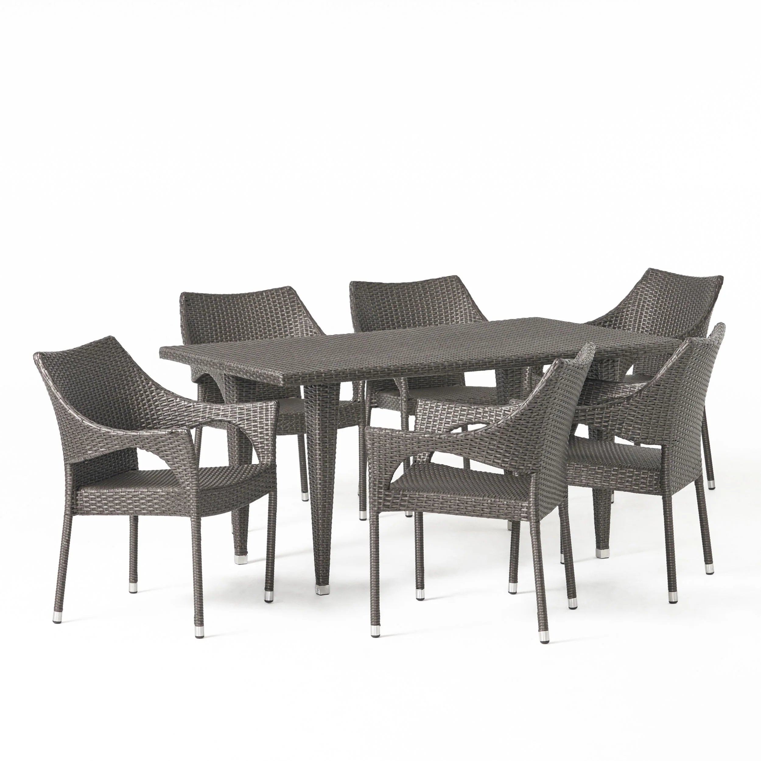 Alameda Outdoor 7-Piece Gray Wicker Dining Set with Stacking Chairs - furnishings