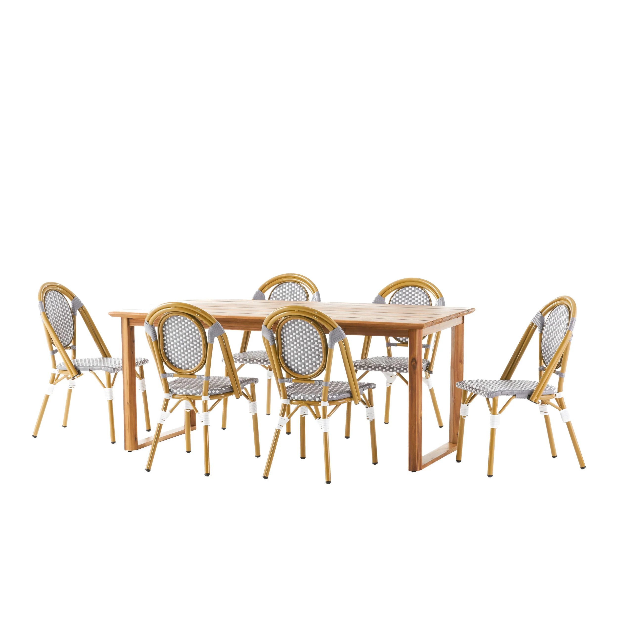 Varva Outdoor Acacia Wood and Wicker 7 Piece Dining Set - furnishings