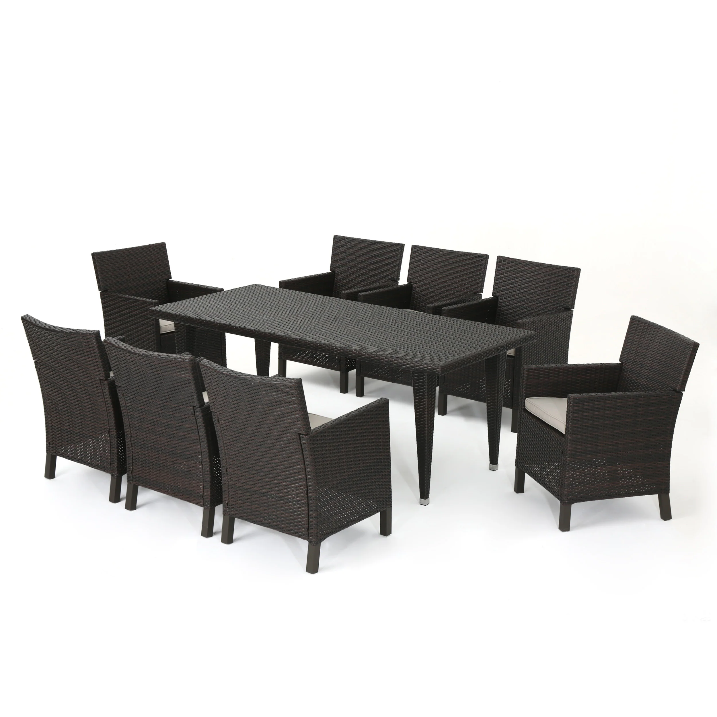 Cerrenne Outdoor 9 Piece Wicker Dining Set with Water Resistant Cushions - furnishings