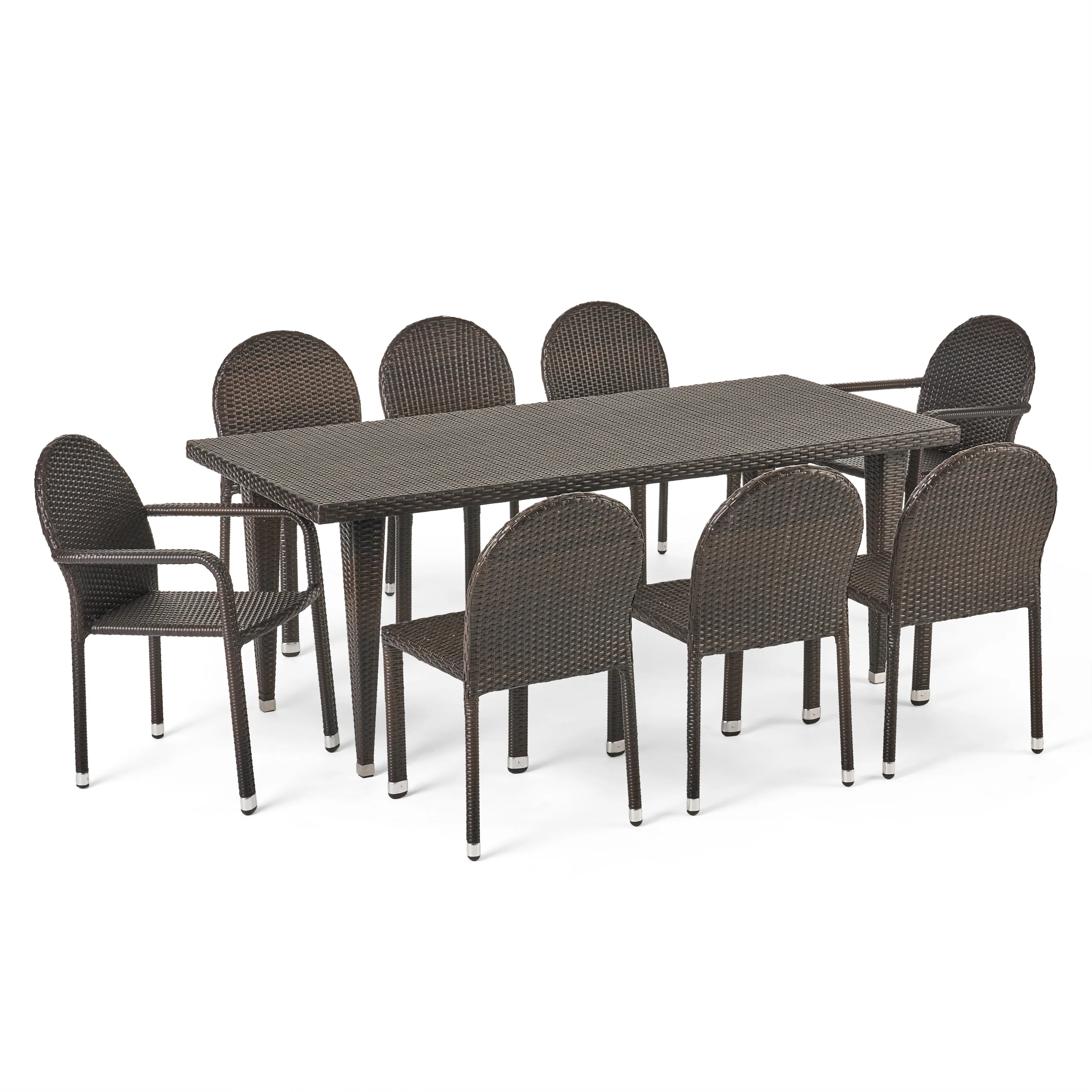 Antoinette Outdoor 9 Piece Multi-brown Wicker Dining Set with Stacking Chairs - furnishings