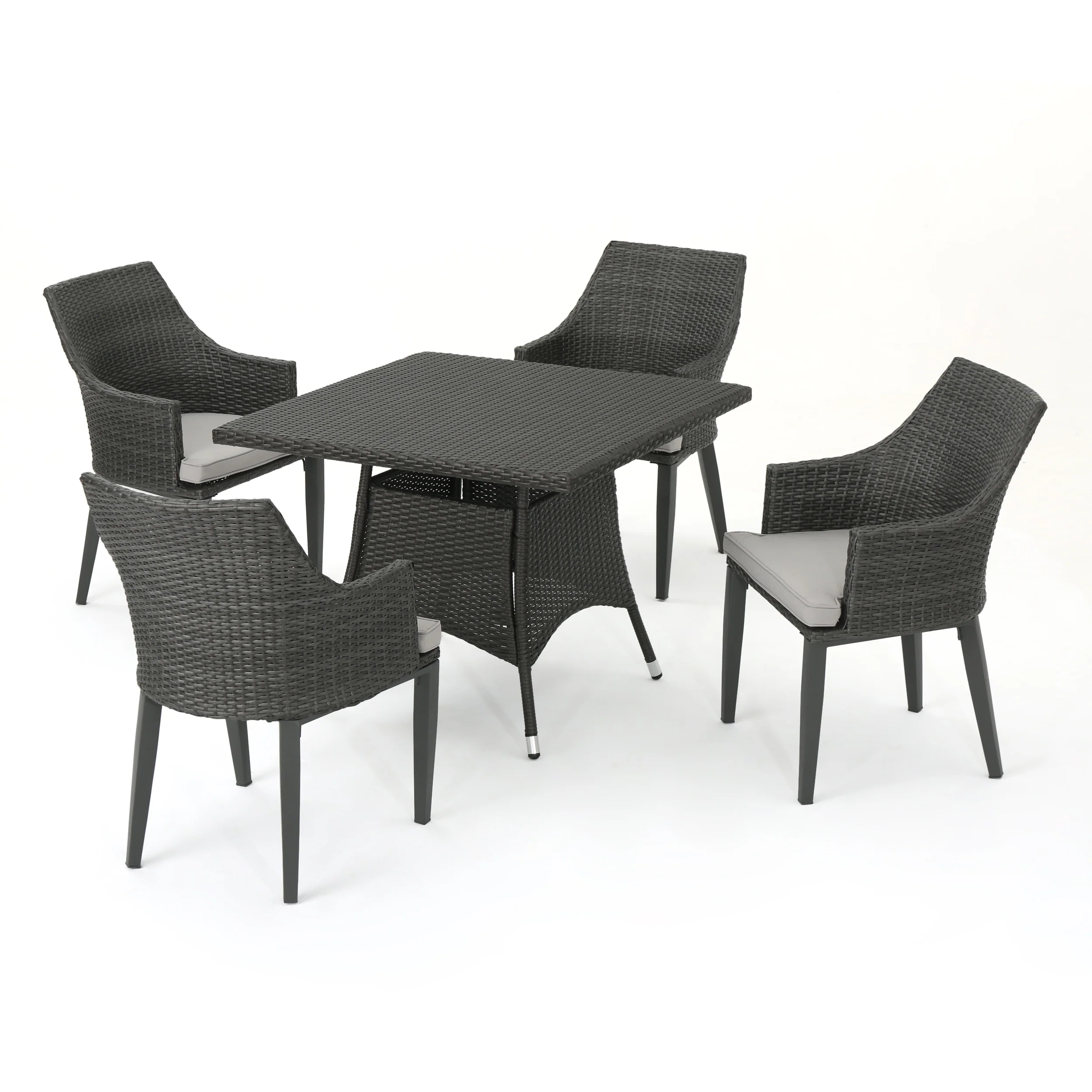Leeward Outdoor 5 Piece Wicker Square Dining Set with Water Resistant Cushions - furnishings