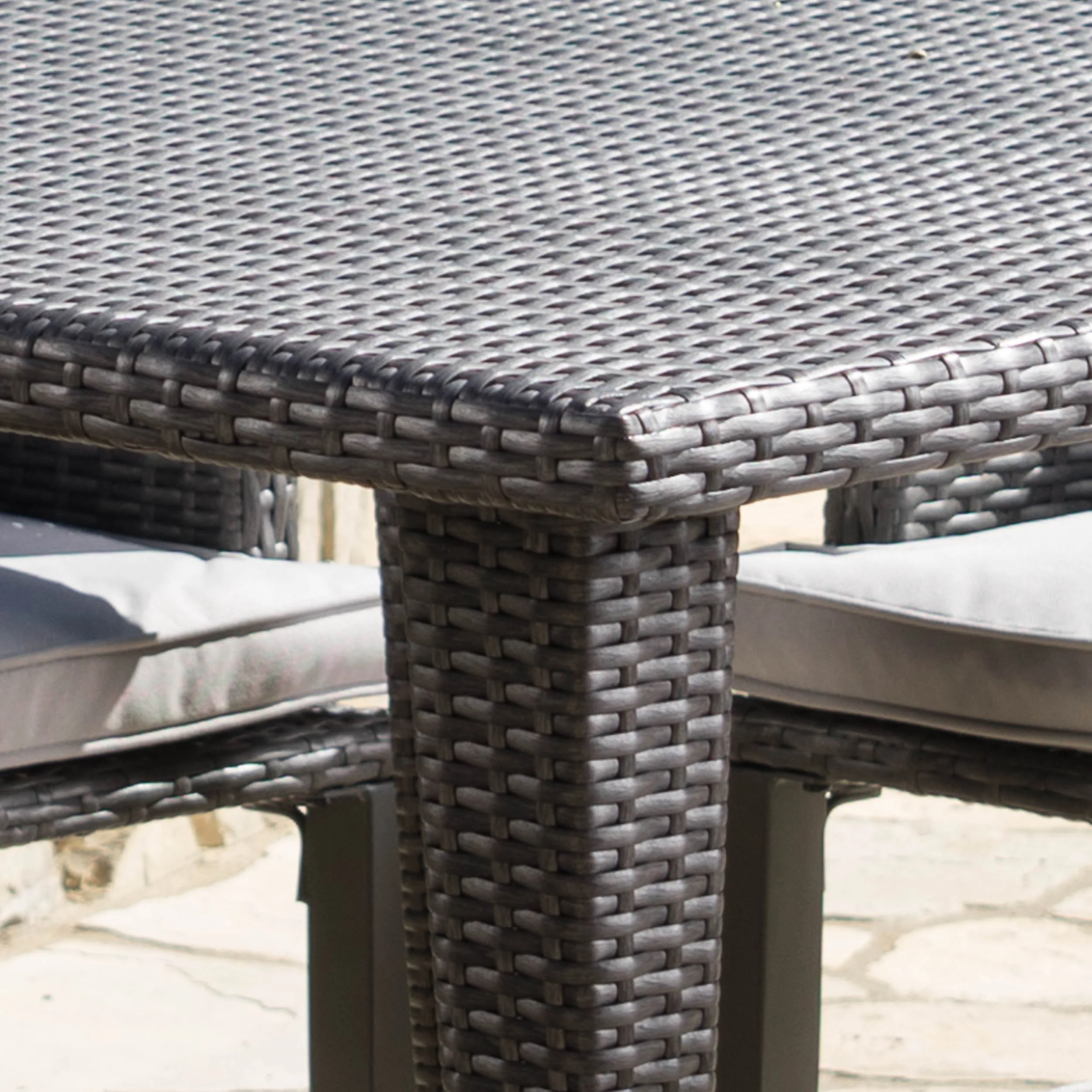 Lenny Outdoor 5 Piece Gray Wicker Dining Set with Water Resistant Cushions - furnishings