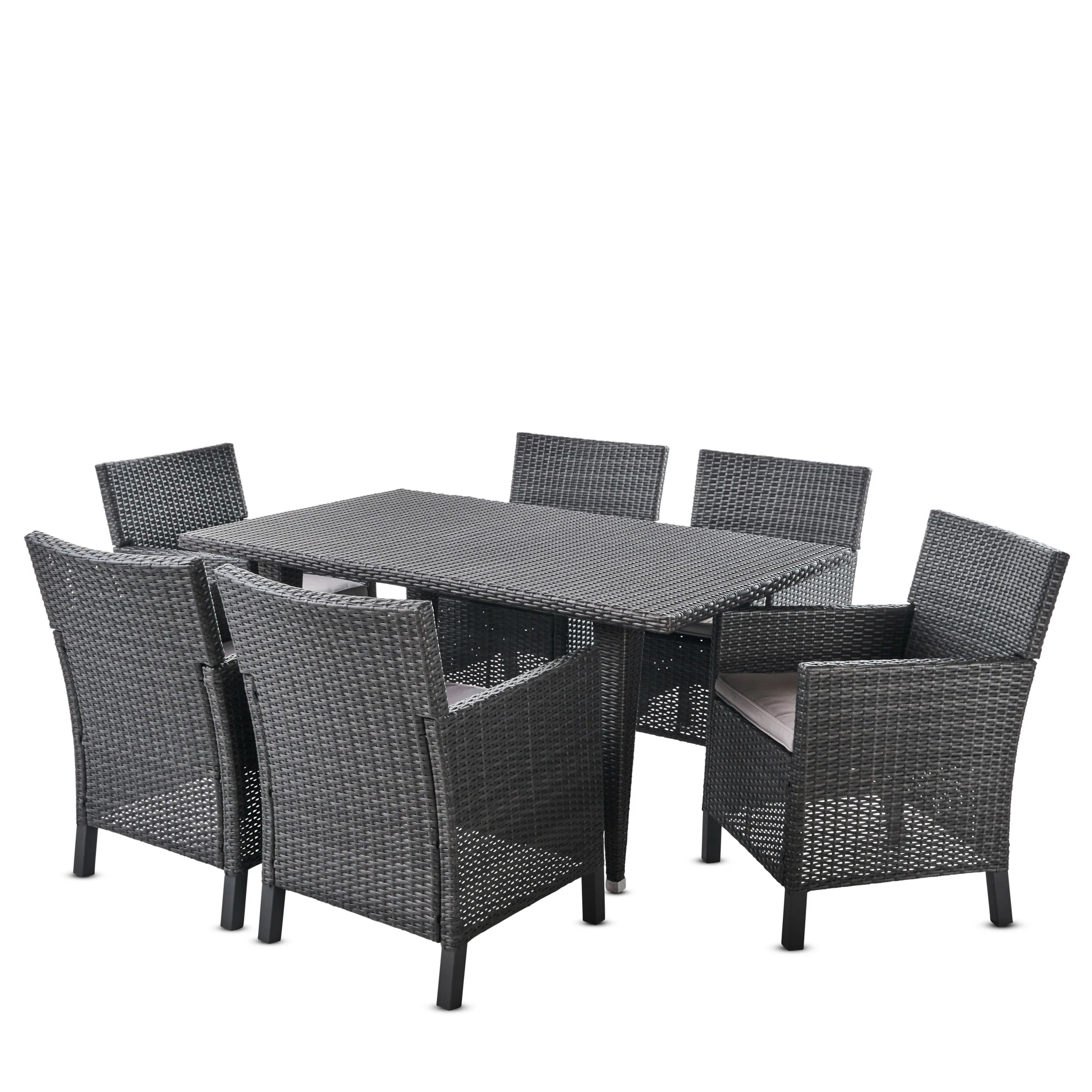 Cerrenne Outdoor 7 Piece Wicker Dining Set with Water Resistant Cushions - furnishings