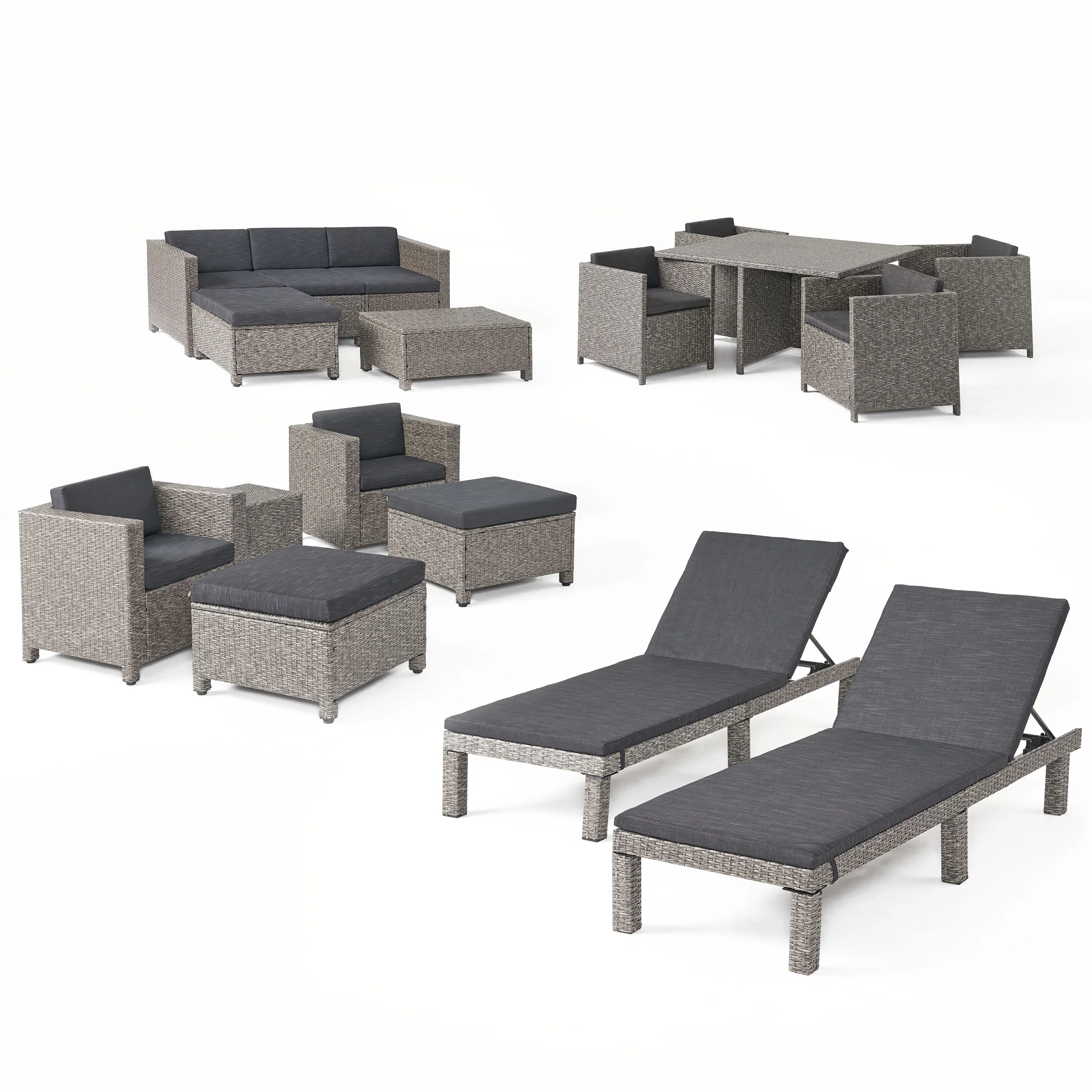 Phillips Outdoor 17 PcWicker Patio Set w/Water Resistant Cushion - furnishings