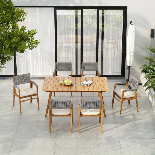 Callioper 7 Piece Patio Dining Set Outdoor Furniture Set Acacia wood Table - furnishings