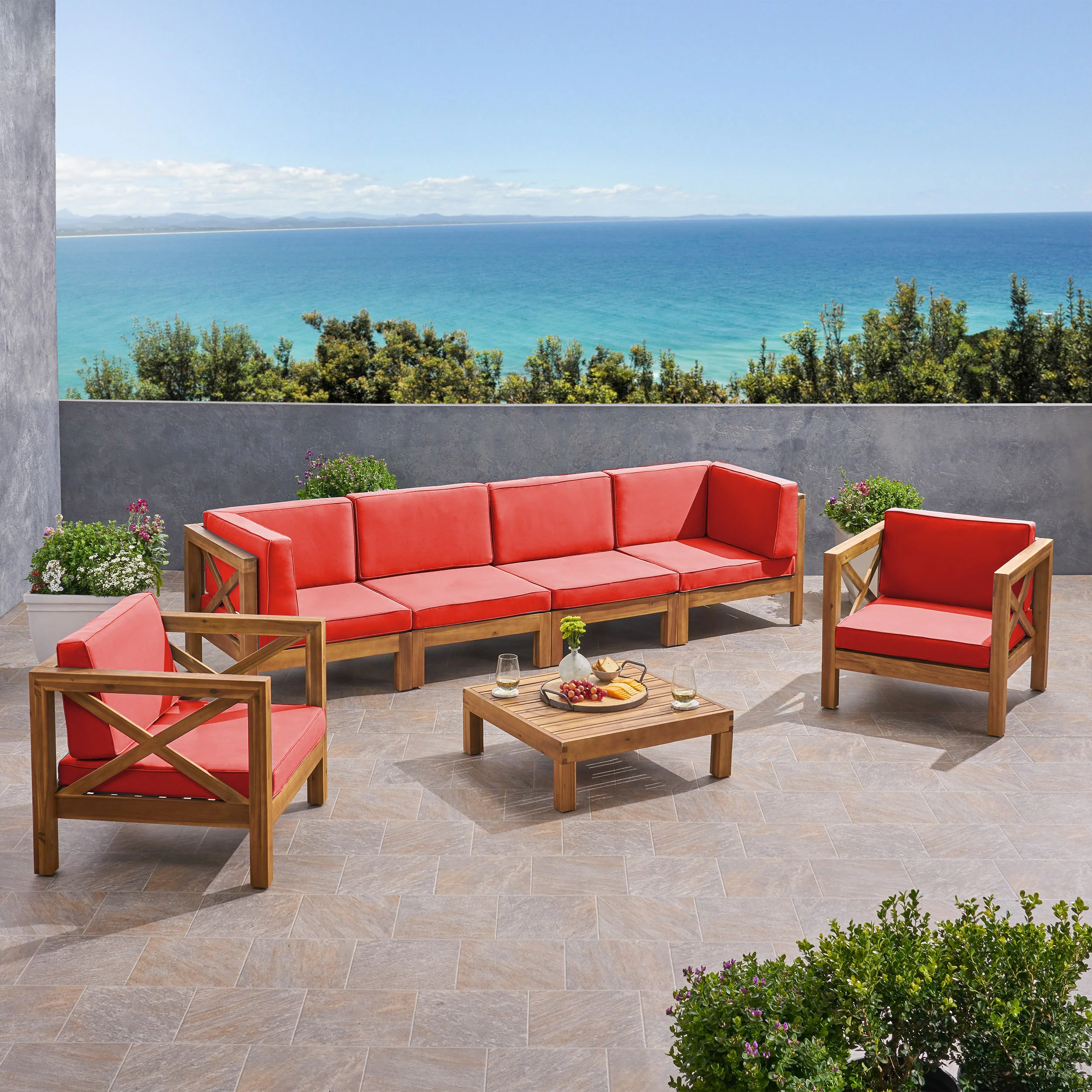 Morgan Outdoor 6 Seater Acacia Wood Sofa Chat Set - furnishings
