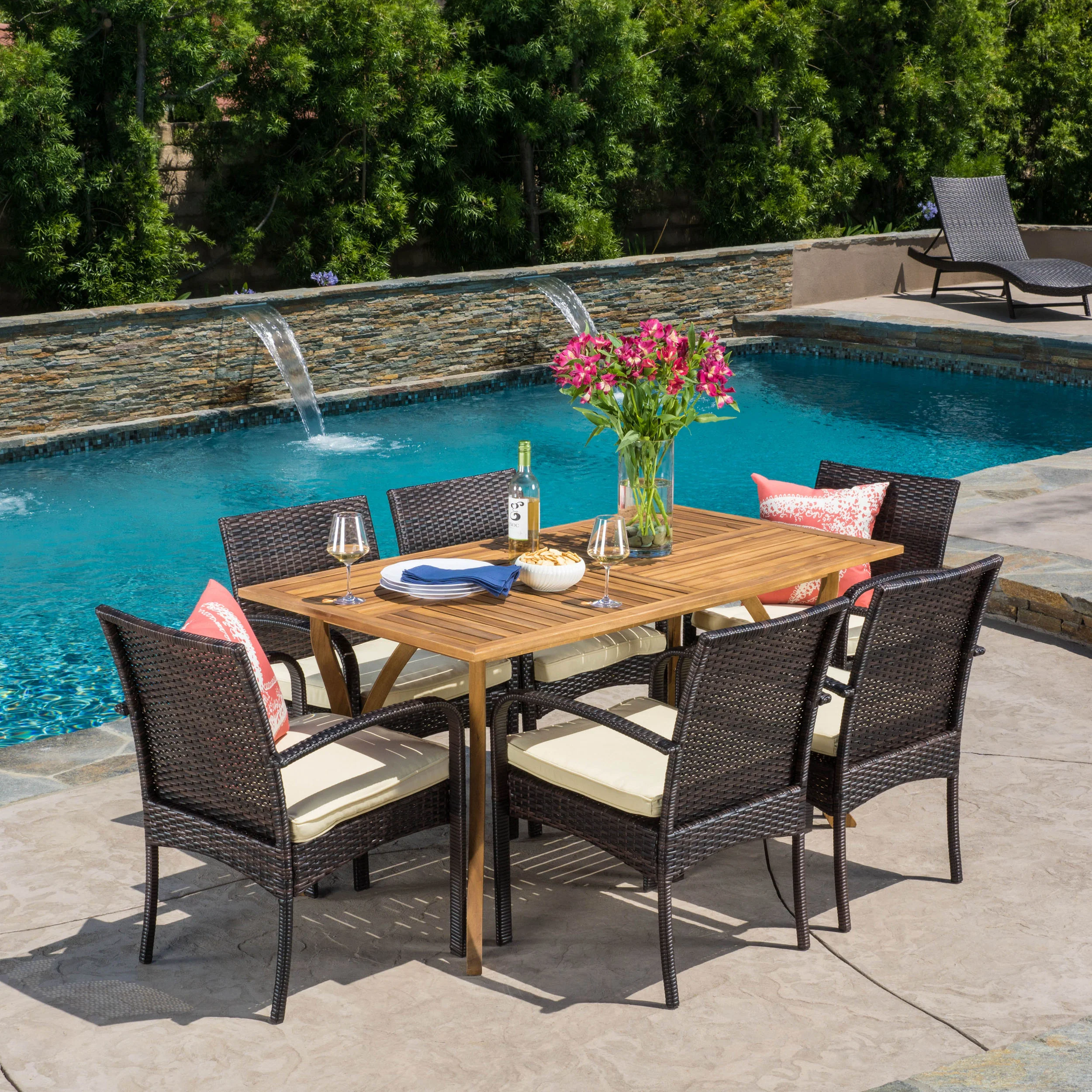 Zakynthos Wicker and Wood 7 Pc. Dining Set - furnishings