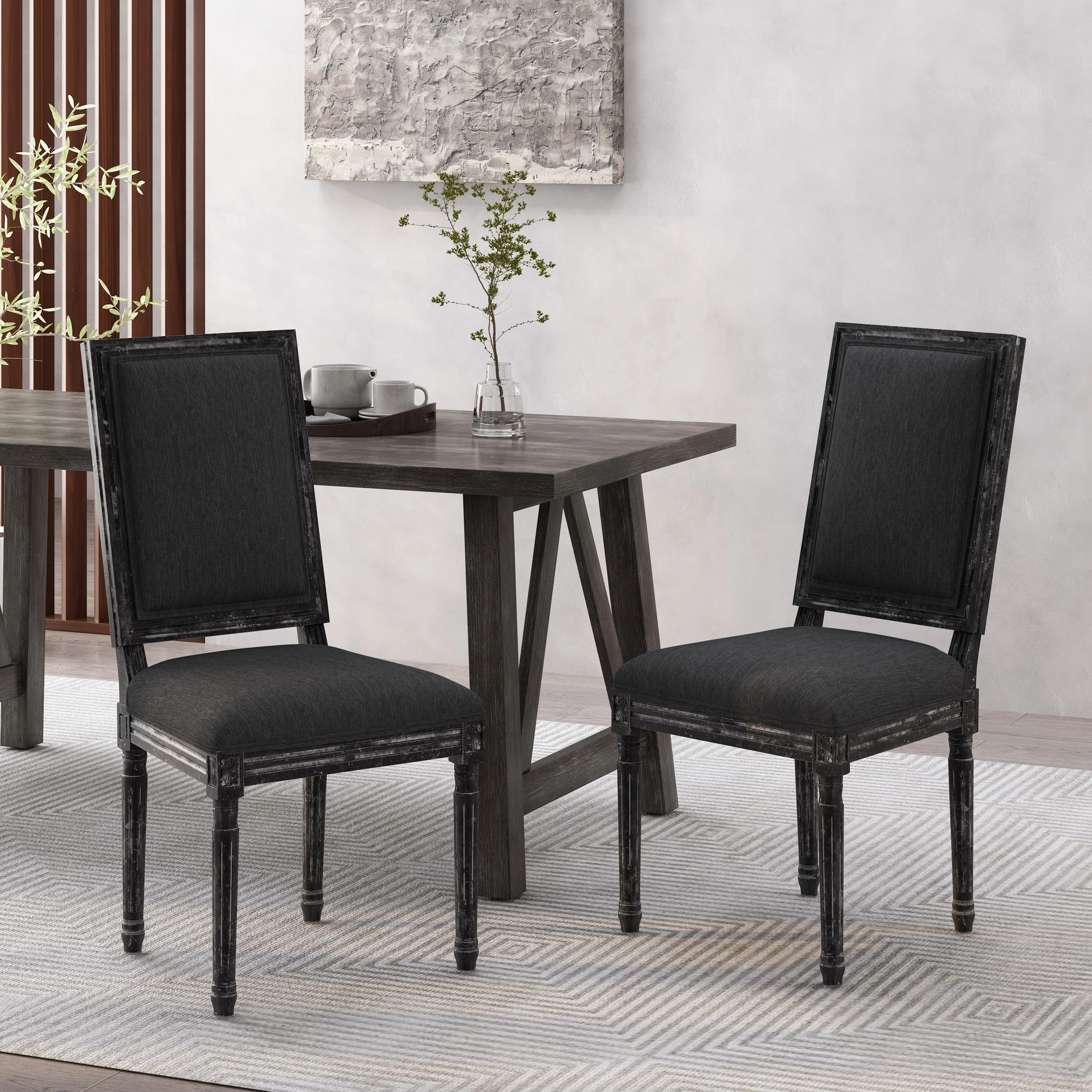 Amy French Country Wood Upholstered Dining Chair, Set of 2 - furnishings