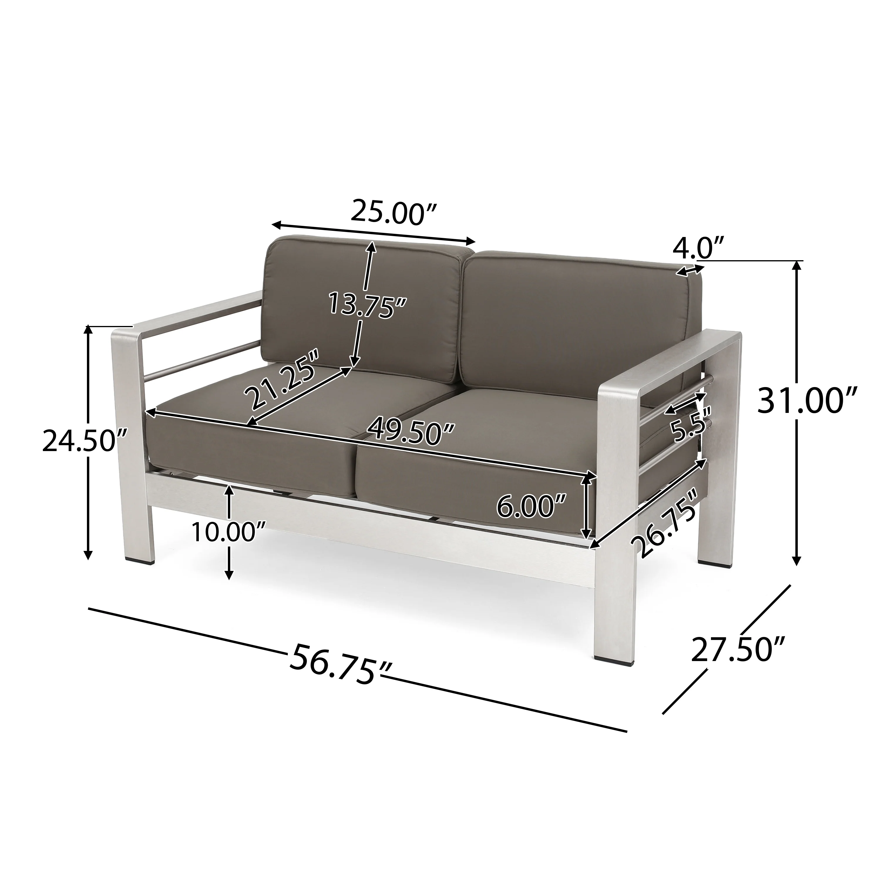 Crested Bay Outdoor Aluminum Loveseat - furnishings