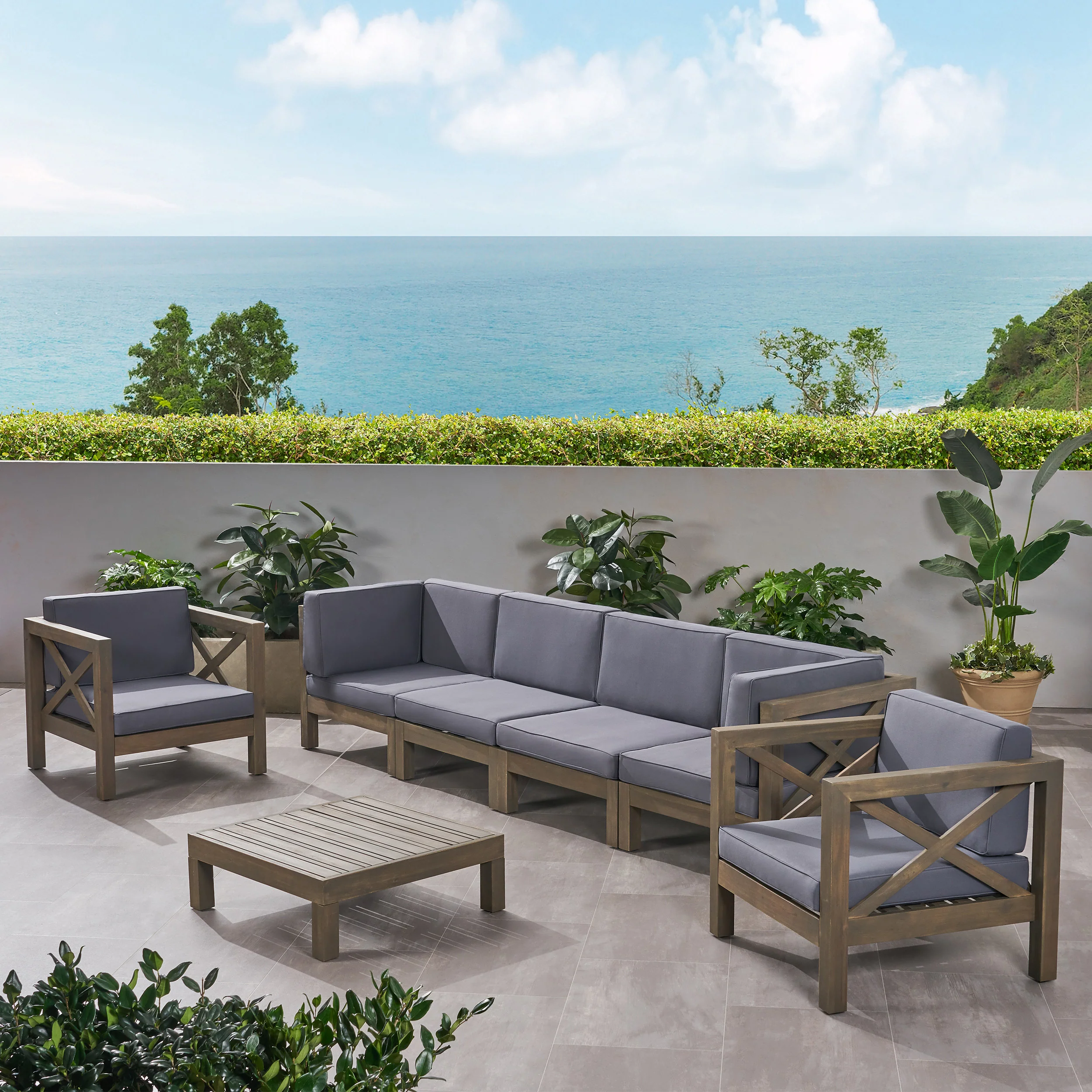 Morgan Outdoor 6 Seater Acacia Wood Sofa Chat Set - furnishings
